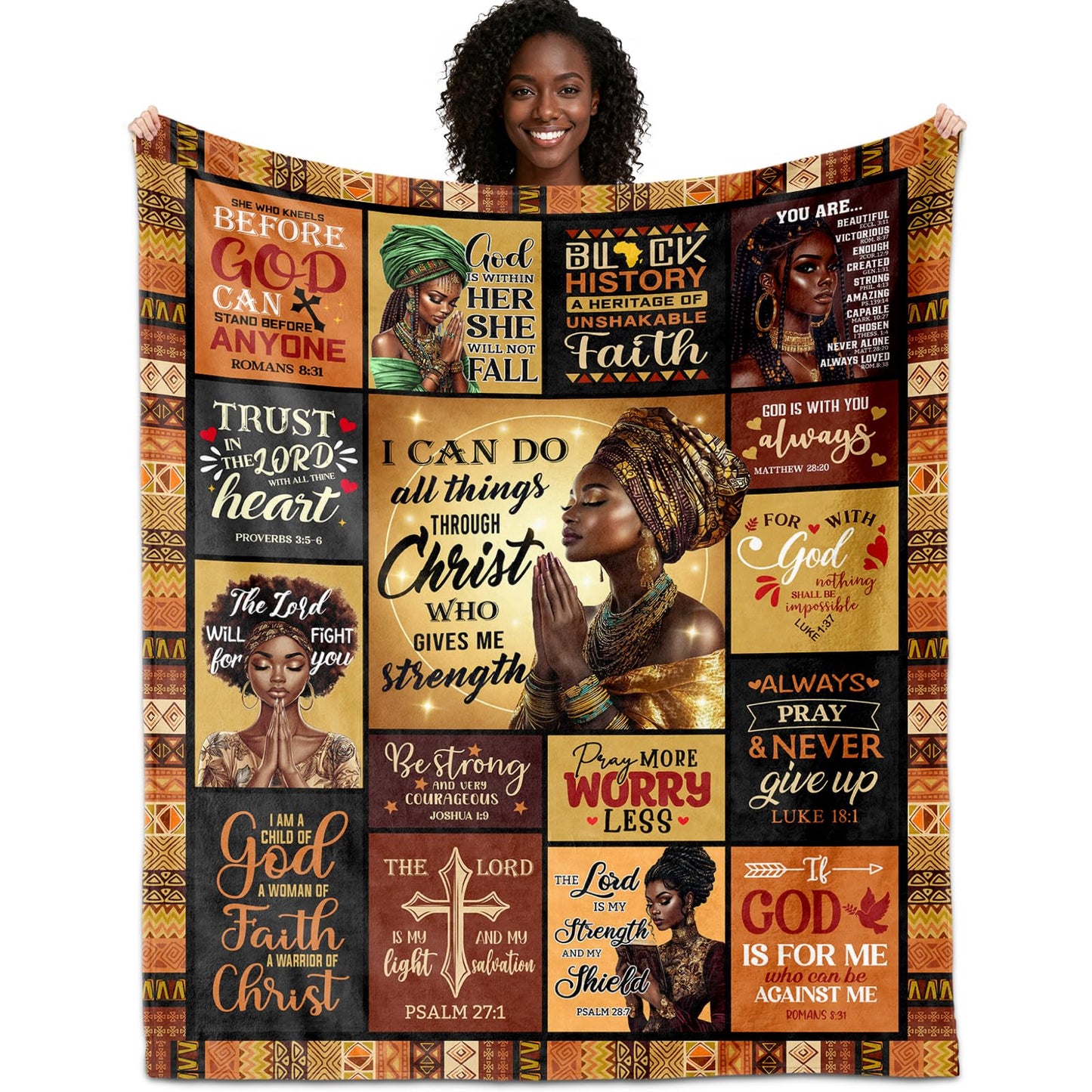 CMAJZIN Christian Gifts for Women, African American Black Women Christian Blanket 60"x50", Inspirational Bible Verse Prayer Quilt, Religious Spiritual Gift Ideas for Birthday Christmas