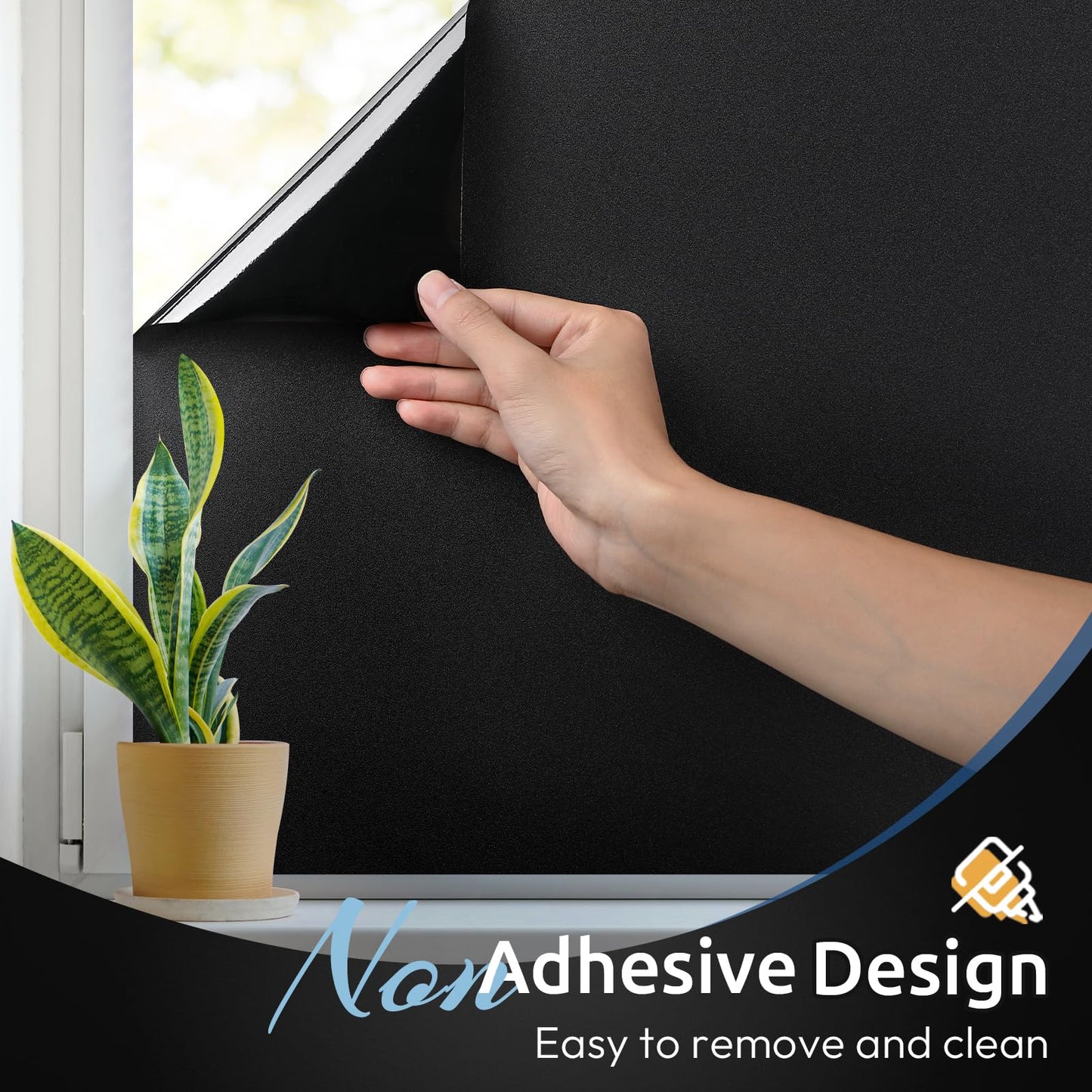 rabbitgoo Blackout Window Film, Removable Window Tint in House Static Cling, Darkening Privacy Heat & Light Blocking, Window Cover Day Sleep for Home Garage Bedroom Black 35.4 x 157.4 Inches