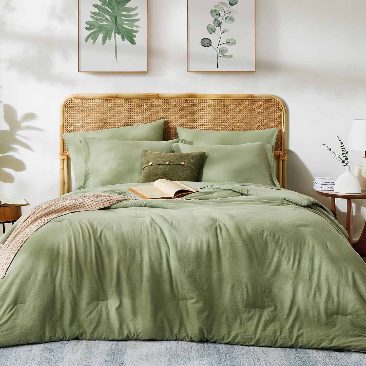WRENSONGE Full Size Comforter Sets- 7 Pieces Sage Green Bed in a Bag Full Size Bedding Sets with Fitted Sheet, Flat Sheet, 2 Pillow Shams, 2 Pillowcases