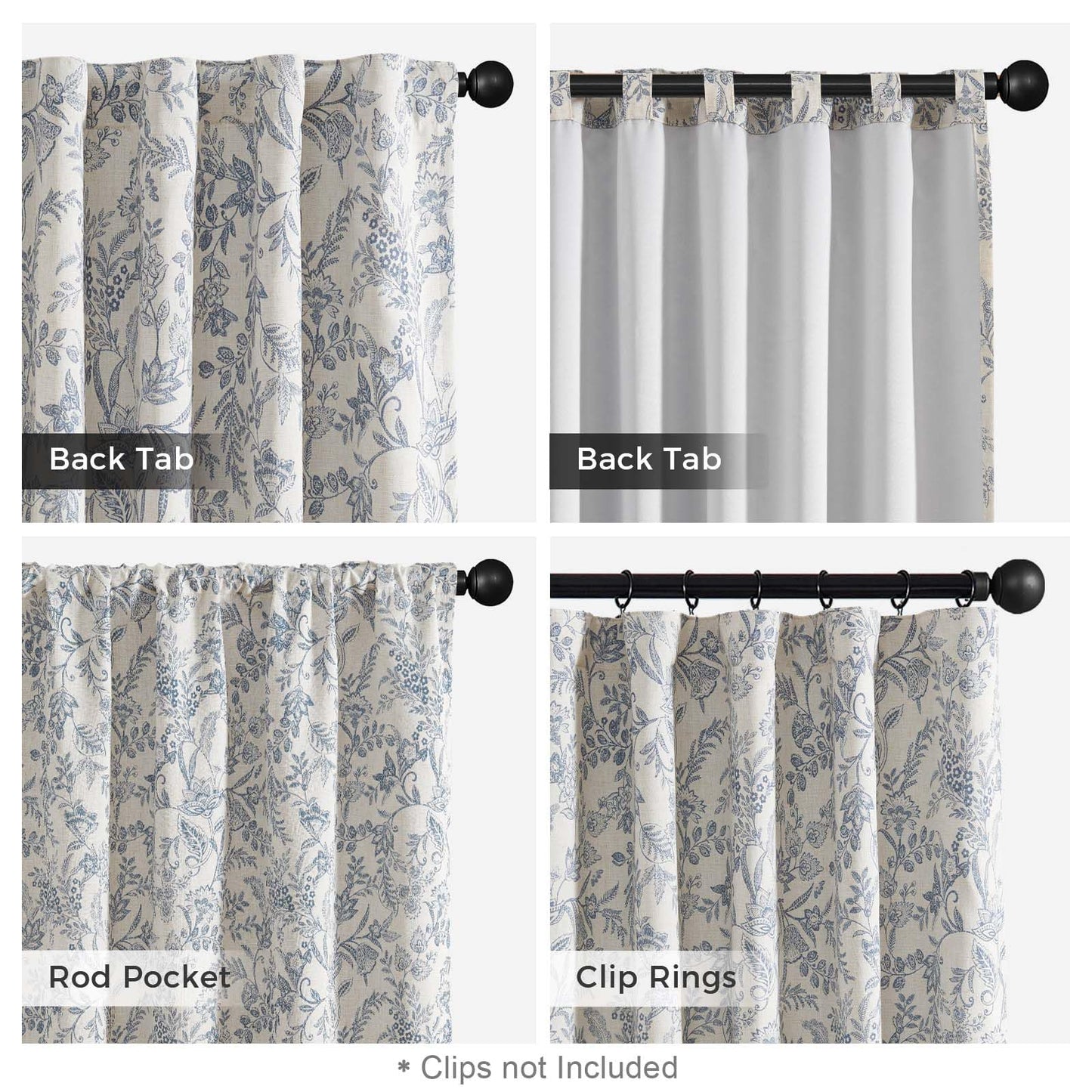 Lazzzy Blue Floral Lined Curtains Farmhouse Linen 84 Inches Length Back Tab Drapes for Living Room Bedroom Flower Patterned Country Vintage 2 Panels Set Rod Pocket Blue on Beige
