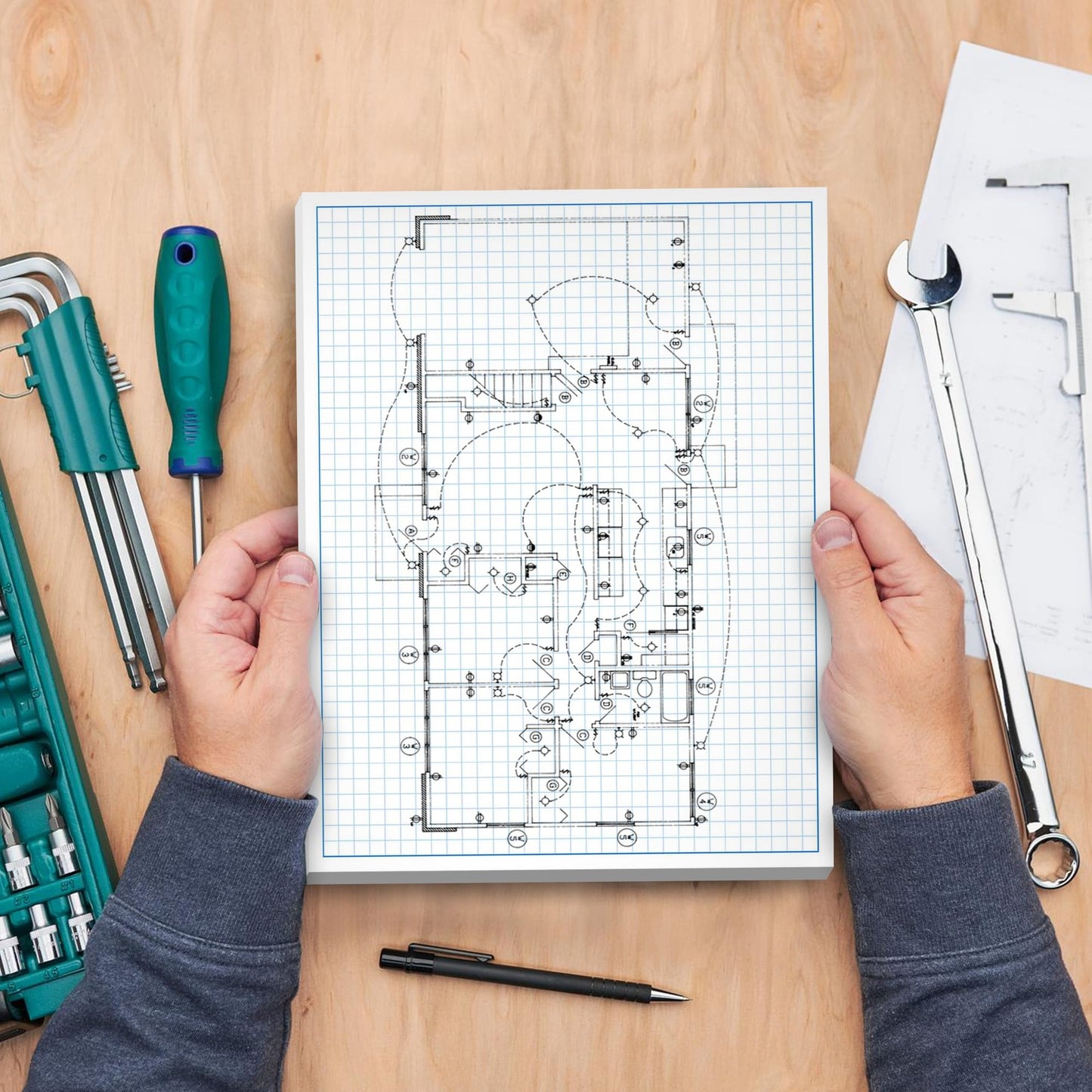 Graph Paper Pad for Blueprint Drawings, Drafting, Engineering Drawing, and Planning - Graph Paper 11x17 Blueprint Quadrille Grid Paper Pads with Blue Lines, High Brightness 50 Sheets (5-Pack)