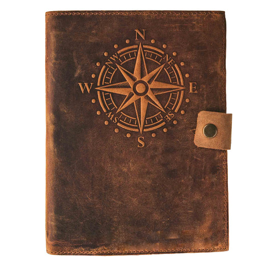 Travel Journal Series by Modest Goods - Refillable Leather Cover and A5 Notebook - Travel Accessories for Men & Women - Great for Traveler Adventure Journal, Vacation Scrapbook, Planner (Compass)