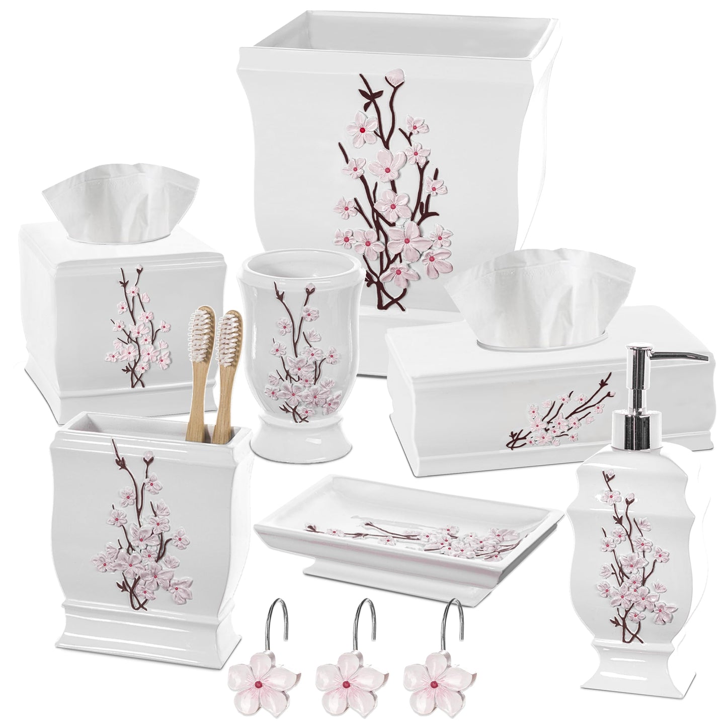 Creative Scents Vanda White Trash Can 1.48 Gal / 5.6L - Decorative Designed Wastebasket - Durable Small Bathroom Trash Can - Waste Basket for Bathroom, Powder Room, Bedroom Or Living Room Decor