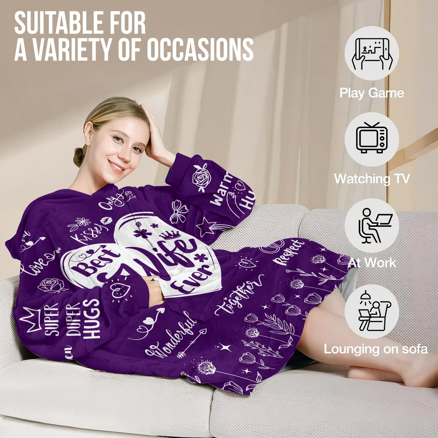 Warmstorey Best Wife Ever Hoodie Blanket – Wife Mothers Day Gift Ideas from Husband - Cozy Wife Hoodie for Women - Gifts for Wife, Anniversary Wifey Present - Birthday Wifey Idea Gifts