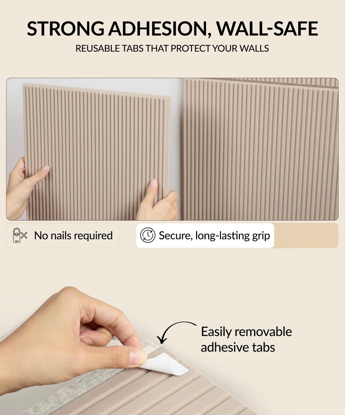 Large Cork Board Alternative 48" x 36" with Push PINS & Wall Safe Adhesive Tabs – Push pin Board for Walls in Home or Office, Felt Bulletin Board Tiles, Versatile Felt Board Layout, Beige
