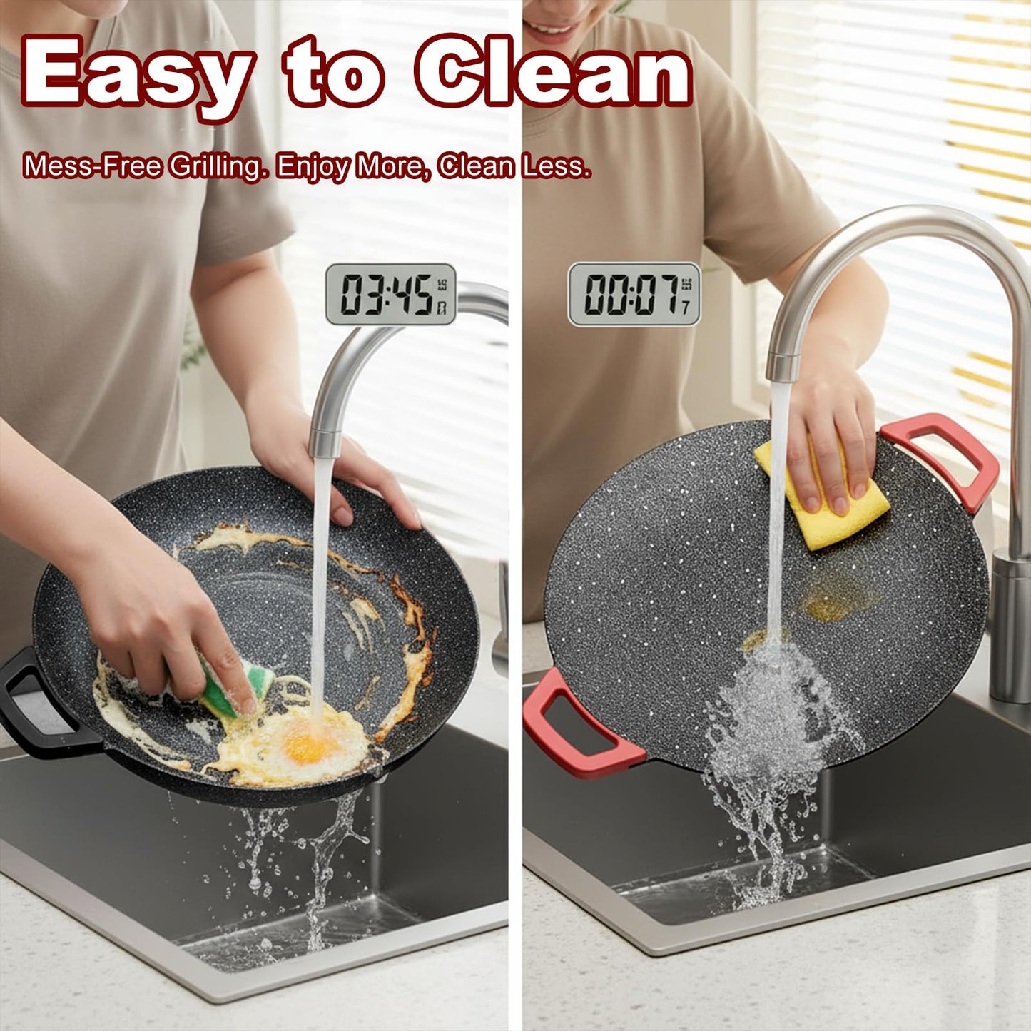 Dzanwo Electric Indoor Grill Nonstick Smokeless, 14 Inch Round Griddle with Temperature Control, Includes Oil Brush & Food Tongs for Kitchen, BBQ, Pan Searing Steak, Pancakes