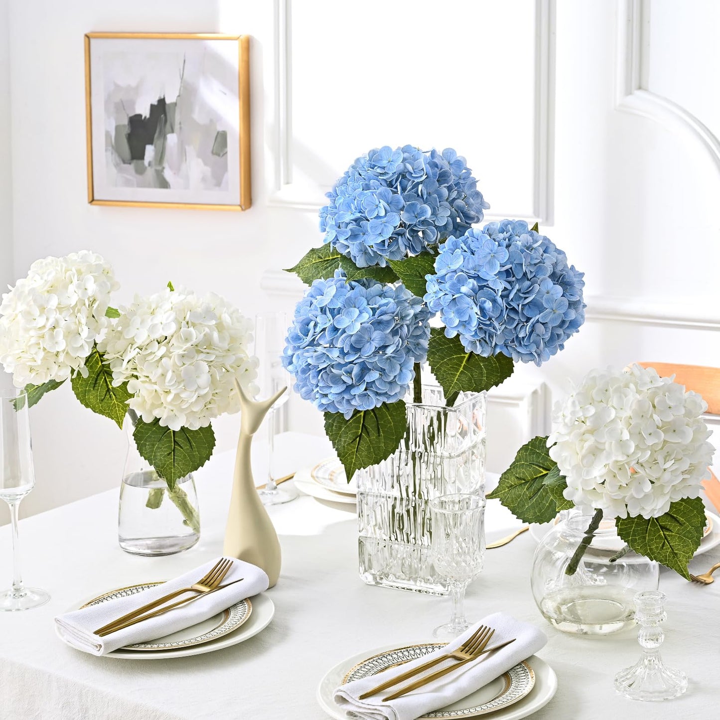 MARTINE MALL 5Pcs 21in Hydrangea Artificial Flowers, Latex Real Touch Hydrangeas Lifelike Large Hydrangea Flowers for Home Decor Party Arrangements Wedding Bouquets Centerpieces (Blue)