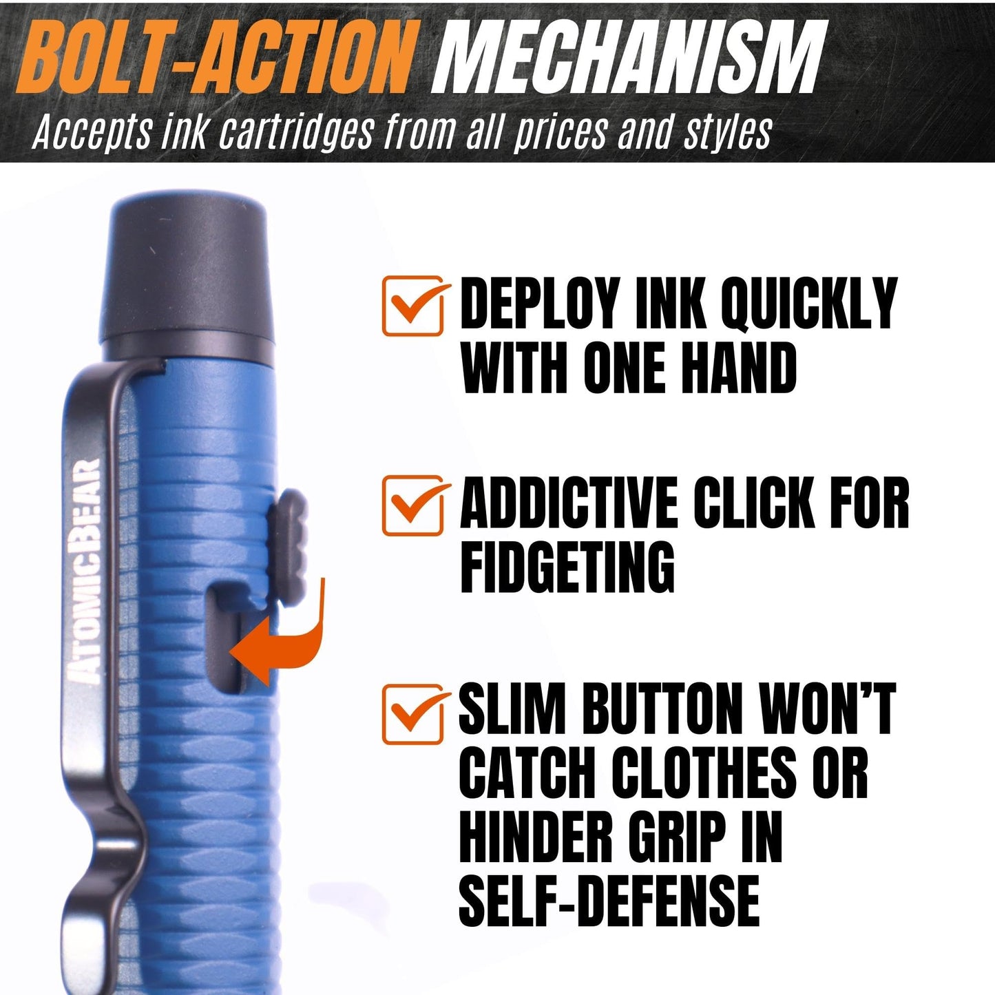 The Atomic Bear Stealth Pen Pro Tactical Pen for Self Defense - Enhanced Writing Survival Pen with Glass Breaker to Escape & Defend - Bonus Training to Protecting Yourself - Great Gift for Men - Navy