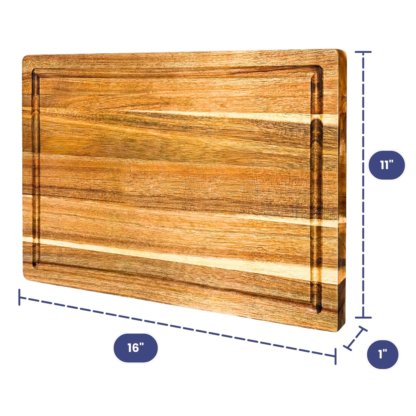 Non Toxic Wood Cutting Board - Conditioned with Natural Beeswax Flaxseed & Lemon Oil - Free of Mineral Oil - Made of FSC Certified Acacia Wood - 16" x 11" Thick Cutting Board by Ziruma