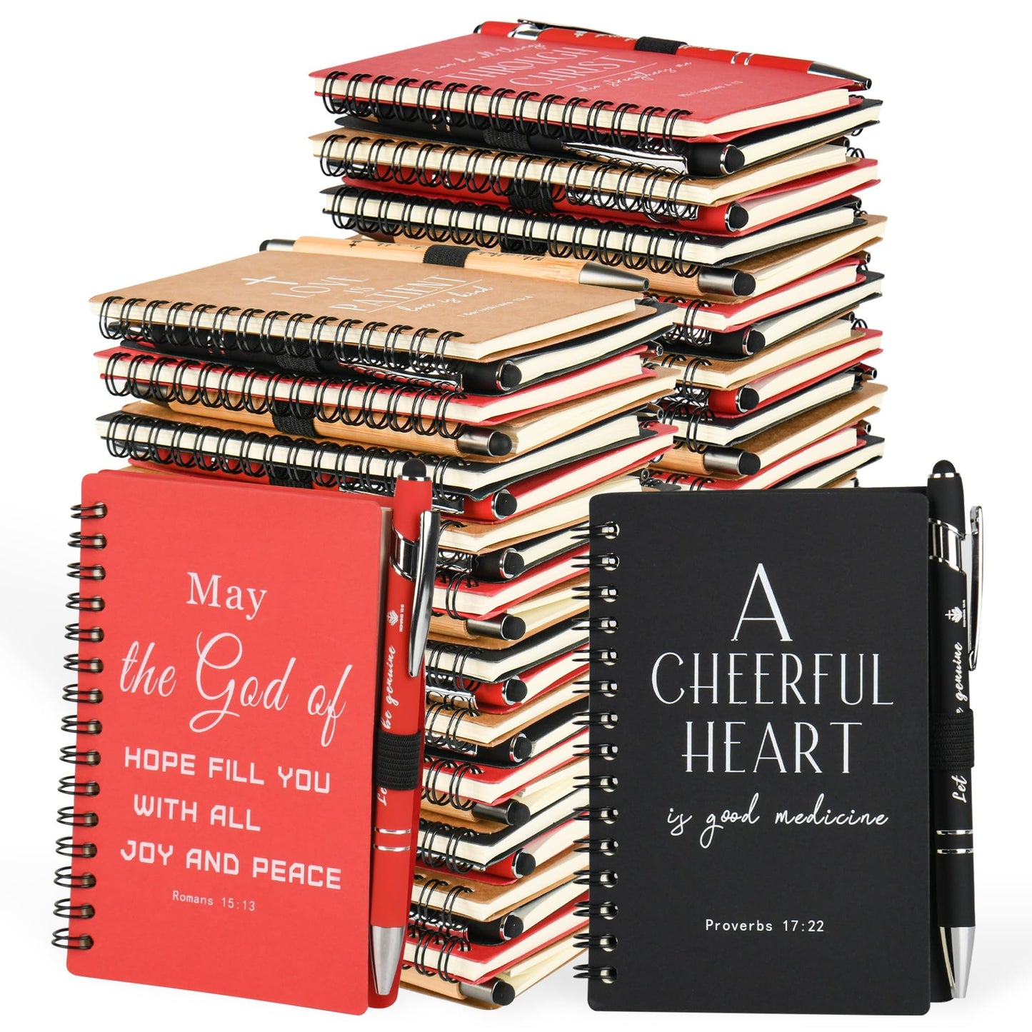 Christian Prayer Journal Spiral Notebooks Bulk with Pens - Small Notepads (4.13”x5.43”) - Father Day Gifts for Women ,Church Members & Bible Study Groups (30 sets multicolor)