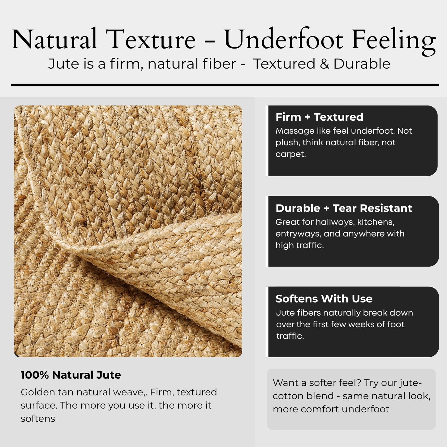 Jute Rug 2x6 Natural Runner Rug with Non-Slip Backing, Low-Profile Farmhouse Hallway Runner, Kithen Rug or Entryway Mat, Eco-Friendly 2x6 Runner for Boho Decor