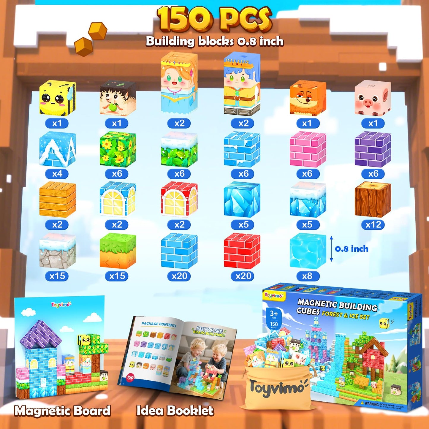 Magnetic Blocks 150PCS Magnet Building Blocks Girls Boys Toys Ages 3-5 6-8 10-12 STEM Building Kids Toys, Build Mine Magnet World Educational Gift for Boys and Girls Ages 3+