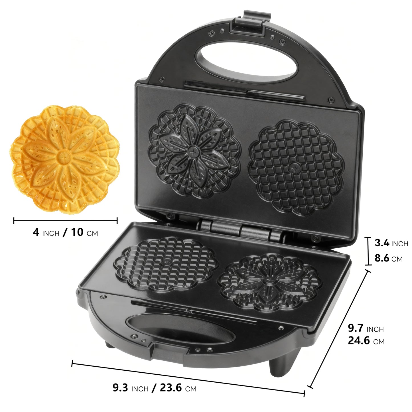 FineMade Pizzelle Maker with Non-Stick Coating, Electric Pizzelle Cookie Baker Press with Snowflake Pattern, Make Two 4 Inch Traditional Italian Waffle Cookies at Once, Recipe Included