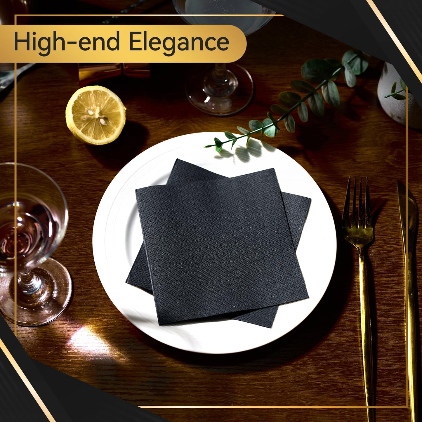 Vplus 1000 Pack Black Cocktail Napkins, Elegant Beverage Napkins, 3-Ply Disposable Paper Napkins 4.9x4.9 inch, Perfect for Restaurant, Bar, Party, Wedding, Dessert Napkins