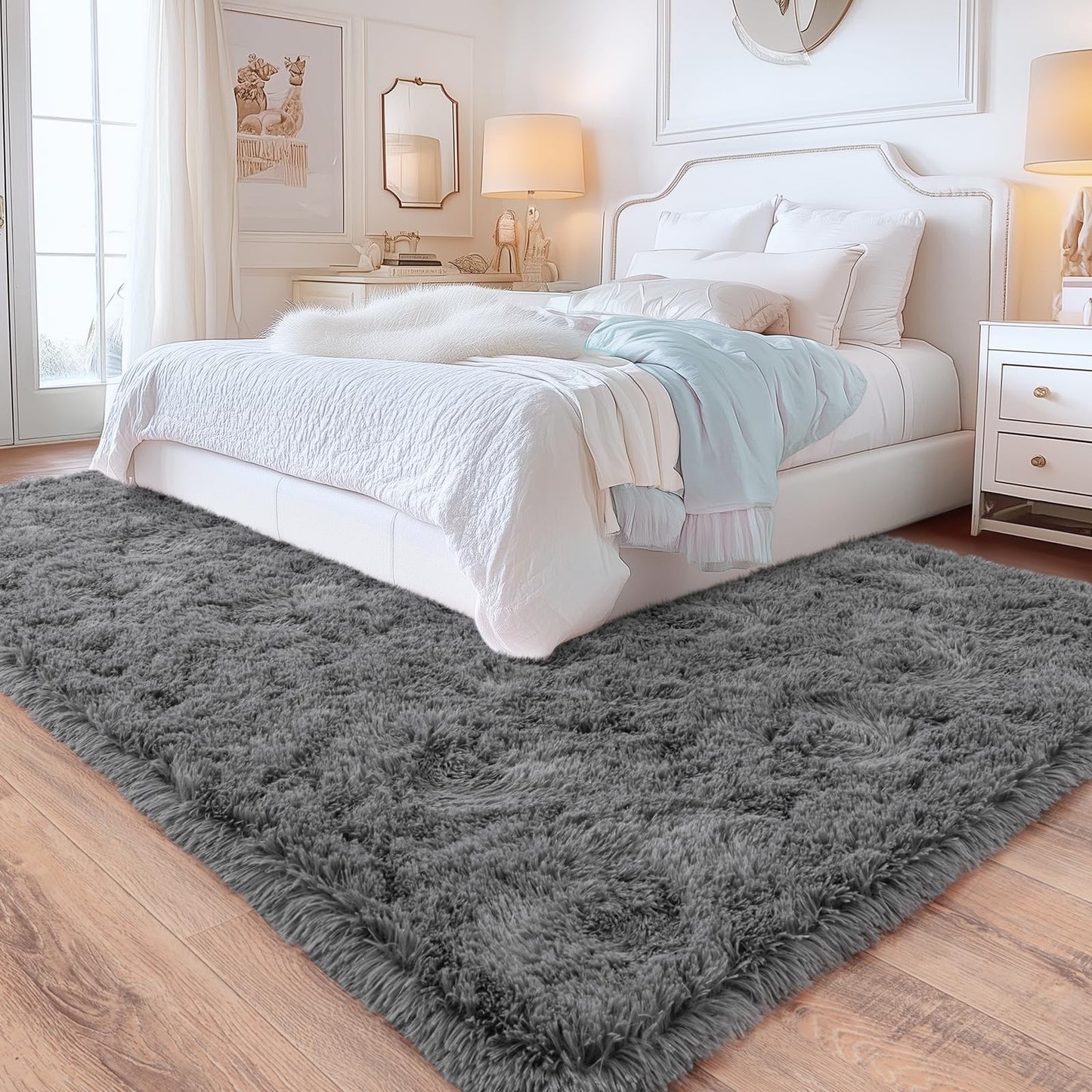 Quntue 8x10 Area Rugs for Living Room, Large Ultra Fluffy Fuzzy Shag Grey Rug for Bedroom, Modern Plush Soft High Pile Upgrade Non-Slip Gray Carpet for Kids Girls and Boys, Dorms, Home Decor Aesthetic