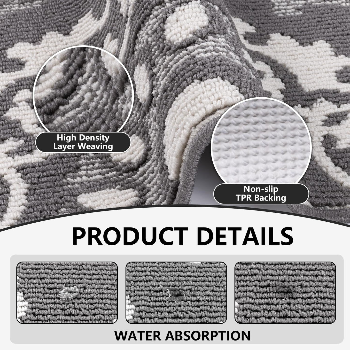 Yamaziot Washable Kitchen Rug Sets of 3, Non Slip Kitchen Mats for Floor, High-Low Textured Kitchen Runner Absorbent Stain Resistant Floor Carpet for Hallway, Laundry, Sink (Grey, 2x3+2x4+2x5ft)