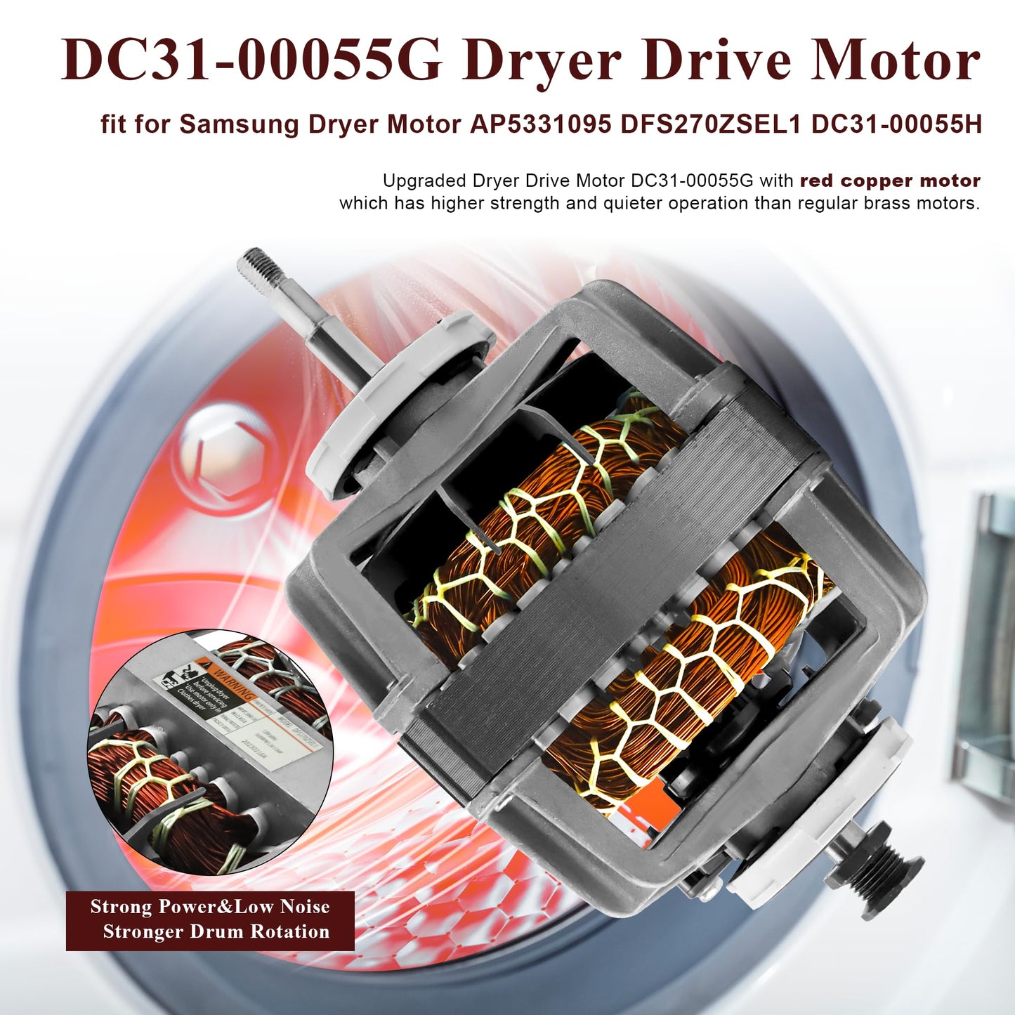 DC31-00055G DFS270ZSEL1 DC31-00055H AP5331095 DC31-00055D Dryer Motor fit for Samsung Kenmore Dryer Motor Replacement DV45H7000EW DV48H7400EW DV42H5000GW DV45H7200EW DV338AEB DV45K6500EV prime&swift