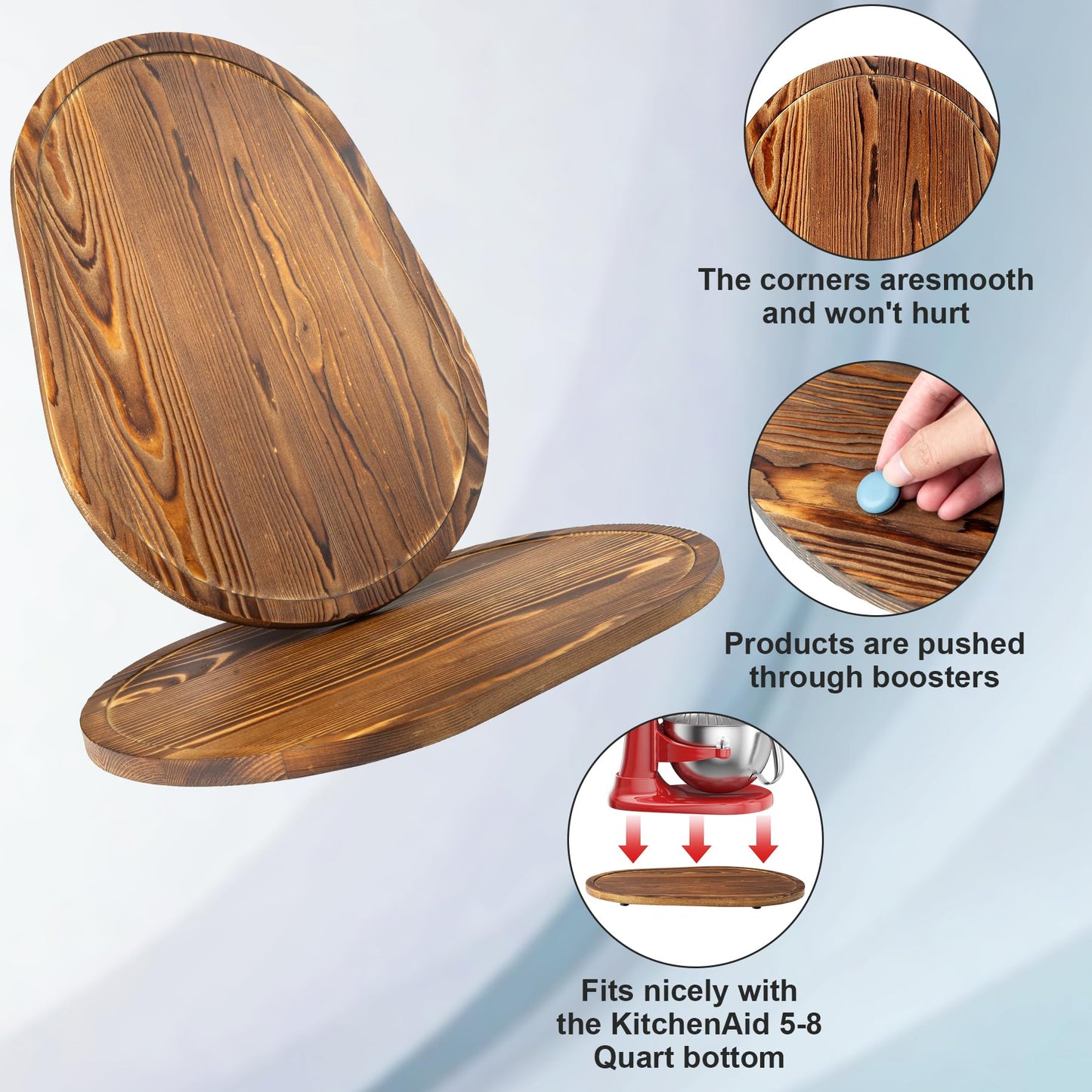 GuanQiao Food-Grade Bamboo Mixer Slider: For KitchenAid 5-8 Qt Bowl Lift Stand Mixer. Appliance Sliding Mat For Artisan, Kitchen Countertop Storage Accessories (Moving Tray)