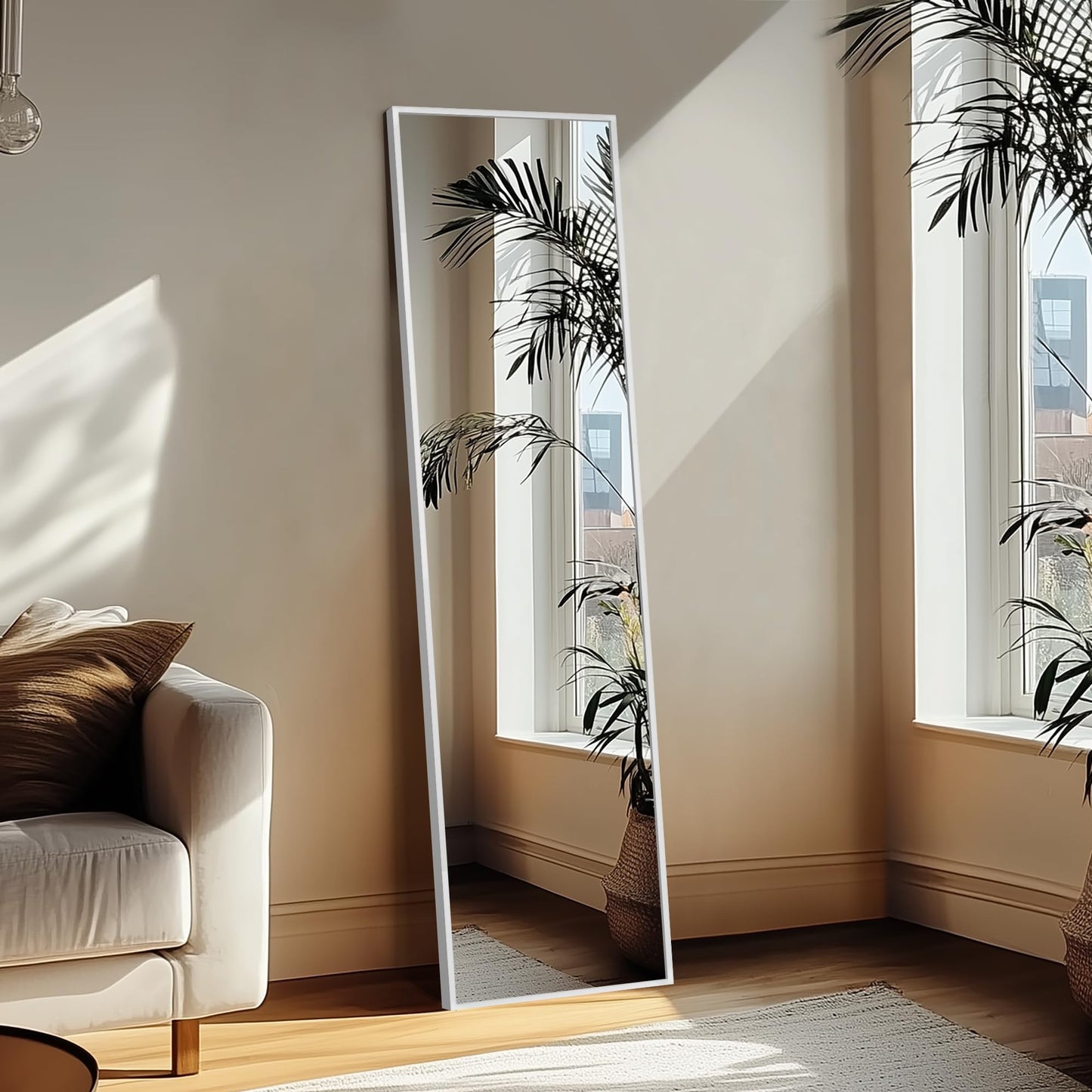 Delma Full Length Mirror,Large Floor Mirror with Aluminum Frame for Bedroom, Bathroom, Living Room,Wall Mount or Freestanding Design, Silver, 56" L x 15" W x 1Pcs