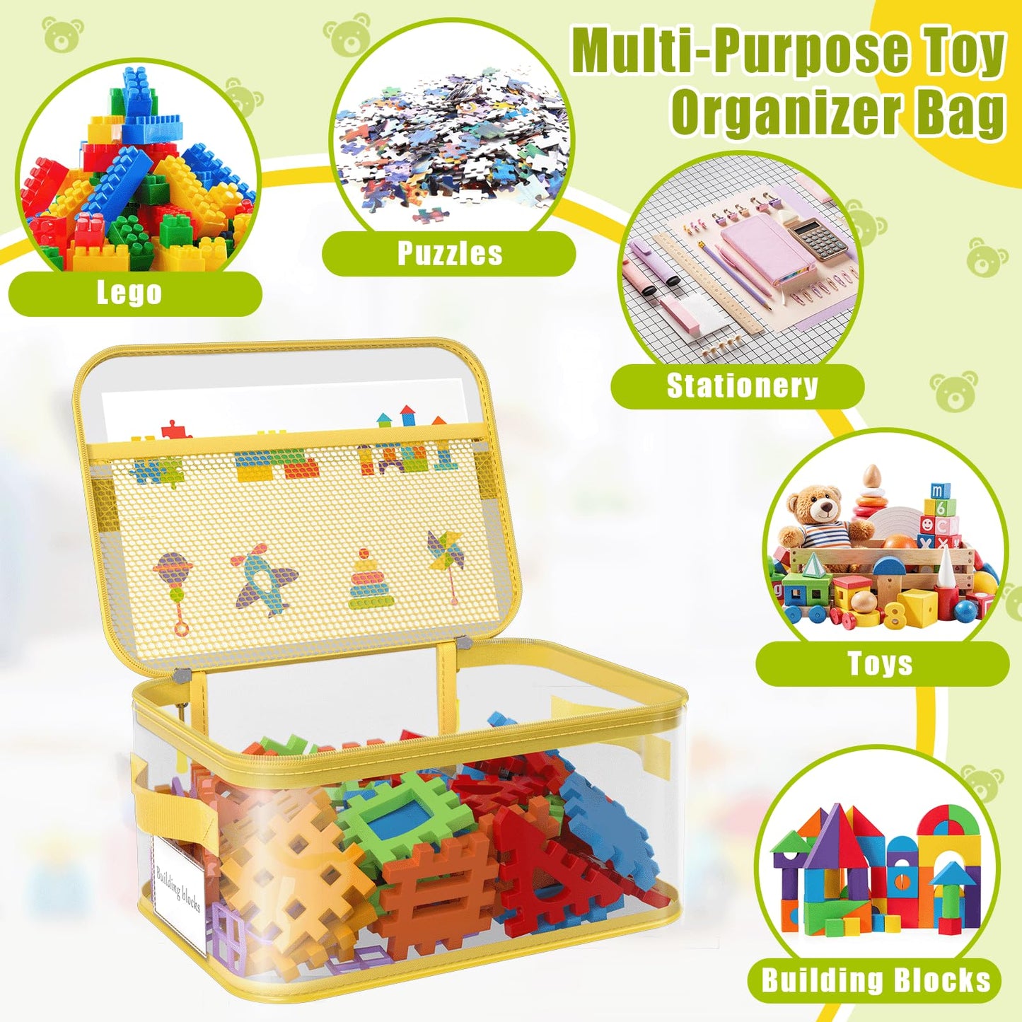 8 Pack Extra Large Clear Toy Storage Bags with Zippers & Labels, Reusable PVC Transparent Waterproof Toy Organizer Bags for Board Game Storage, Building Blocks, Puzzle, Dolls