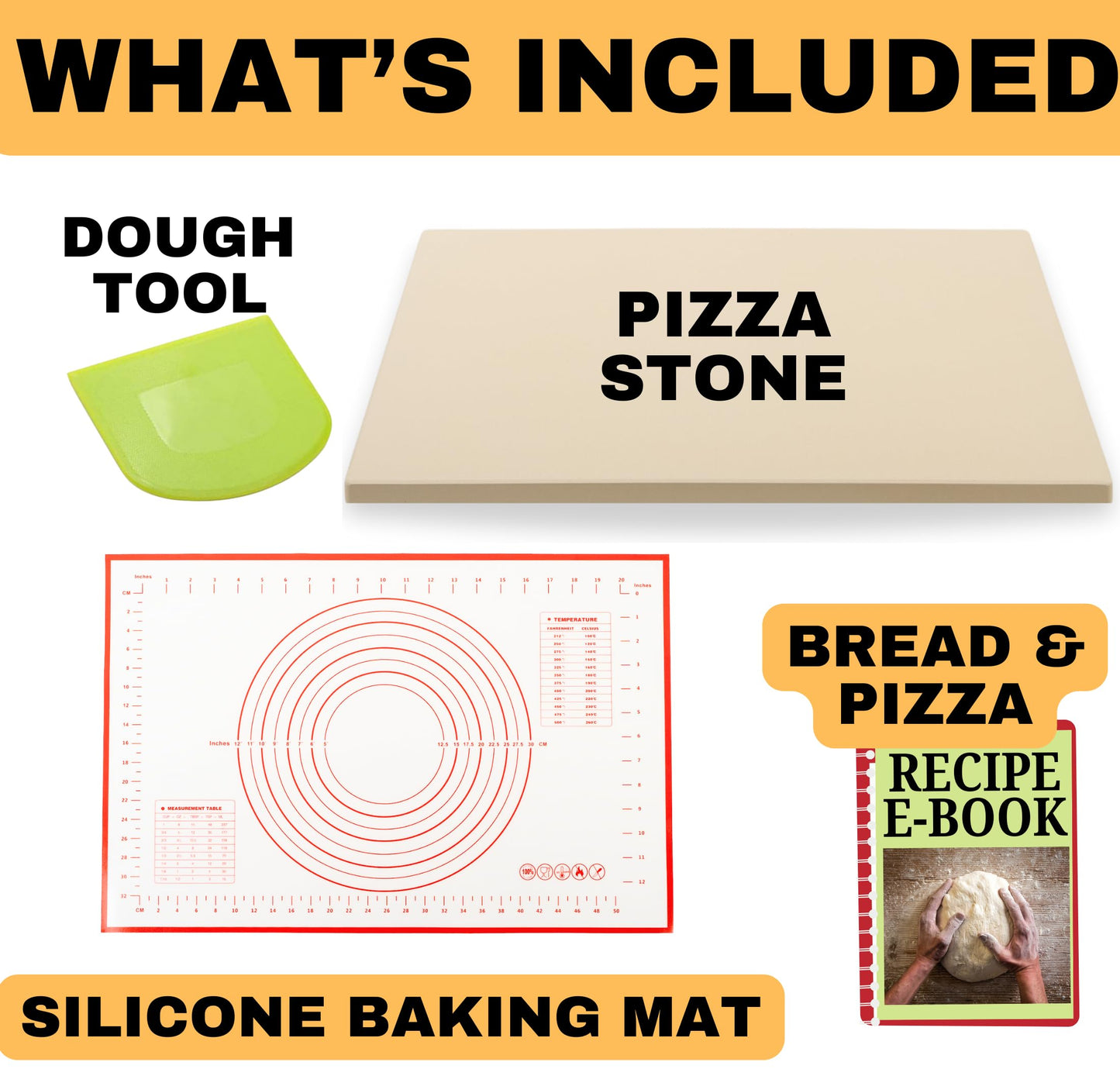 Baking Stone for Oven 20 inch, with Silicone Mat and Dough Tool - Large Baking Stone for Bread and Pizza - Oven Stone - Rectangular Cordierite Bread Stone 20" x 13.5" x 0.6"