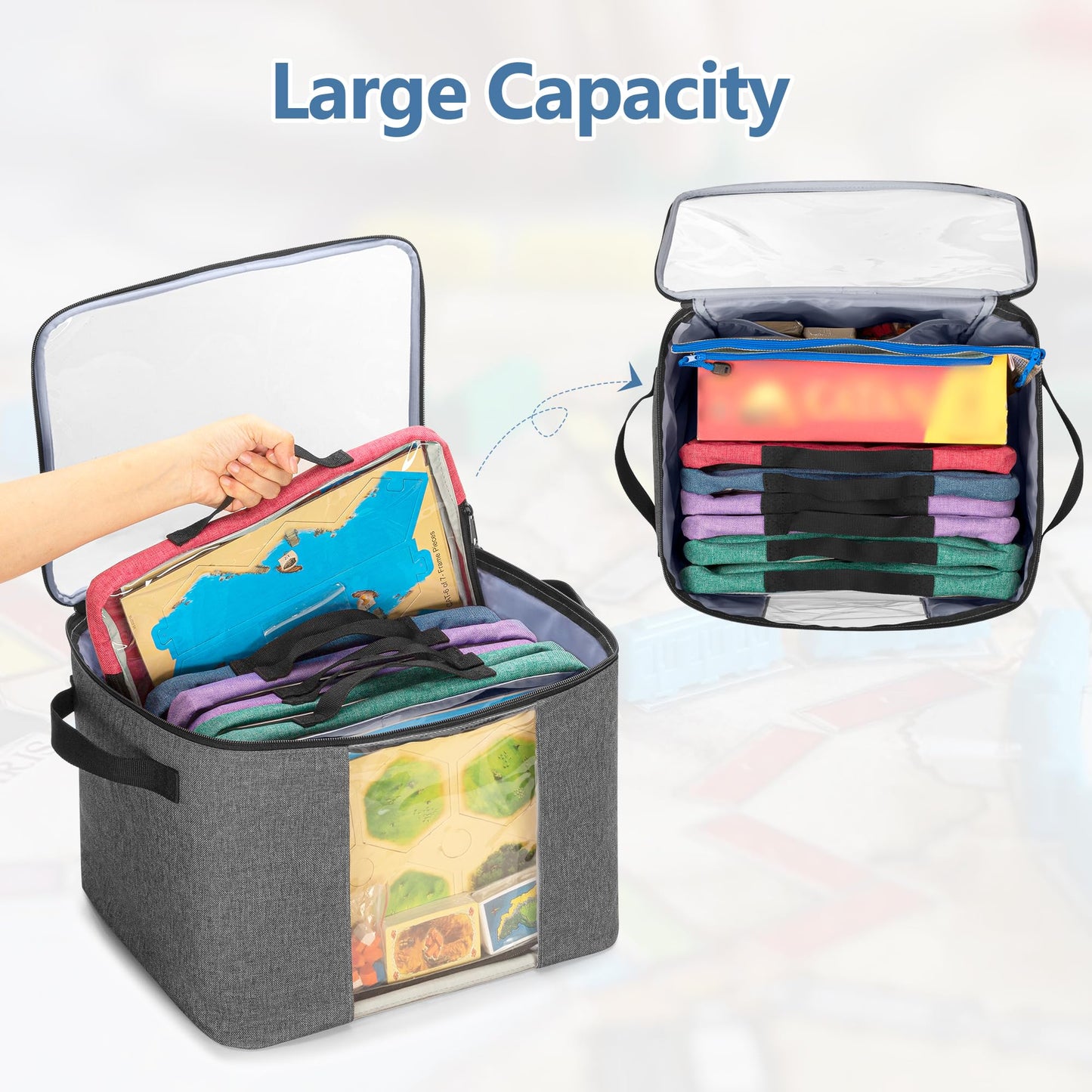 Rexmica Board Game Storage Bag with 6pcs Zipper Bags, Board Game Organizer and Storage with Cover for Office Supplies, Puzzles, Toys, Building Blocks, Craft Product, Educational Math Game Bag