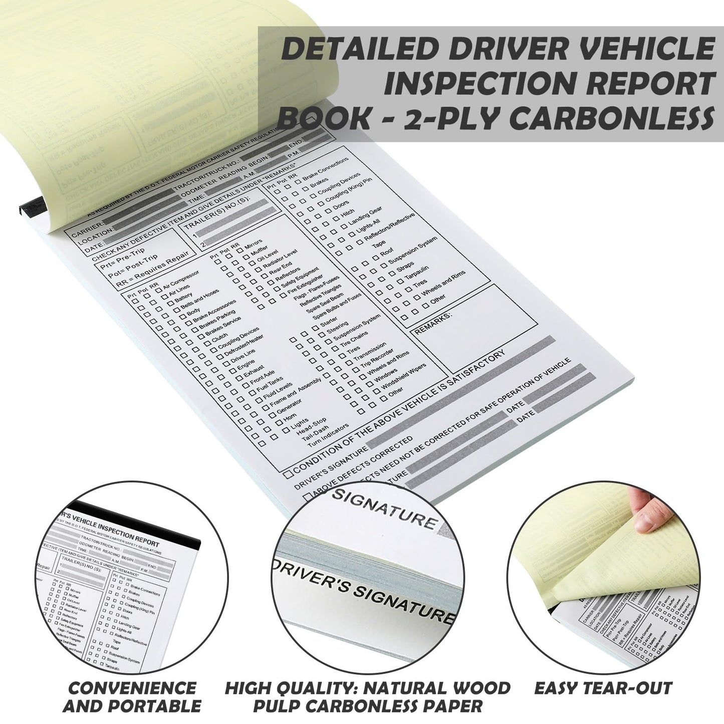 Motiskyy 20 Pack Detailed Driver's Vehicle Inspection Report Book 5.5 x 8.5 Daily Pre Trip Inspection Report 2-ply Carbonless for Drivers and Truckers, 31 Sets of Forms per DVIR Book