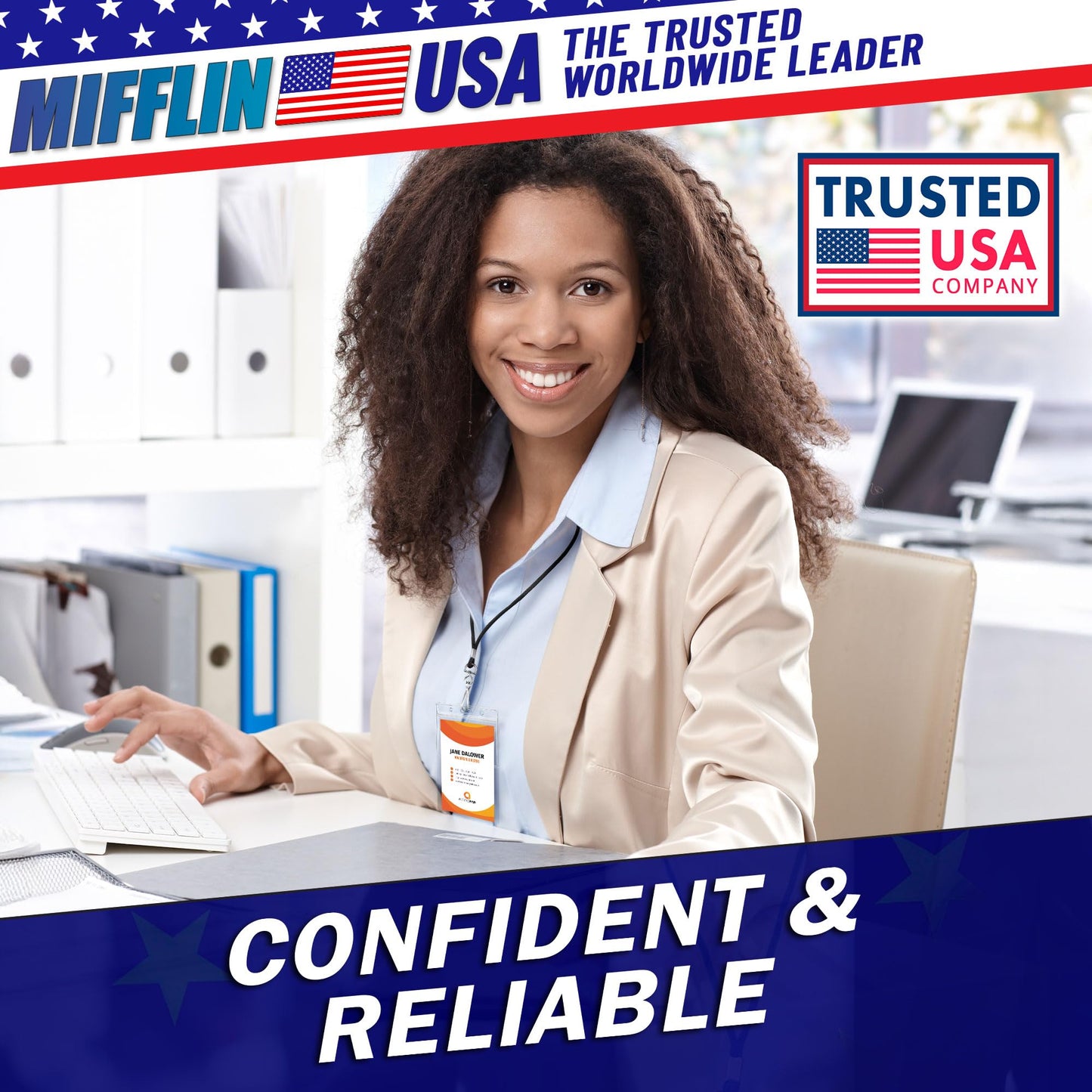 Mifflin-USA Plastic Vertical Card Holder (3x4 Inch, Clear, Bulk 250 Pack) Quick Load No Zipper Name ID Badge