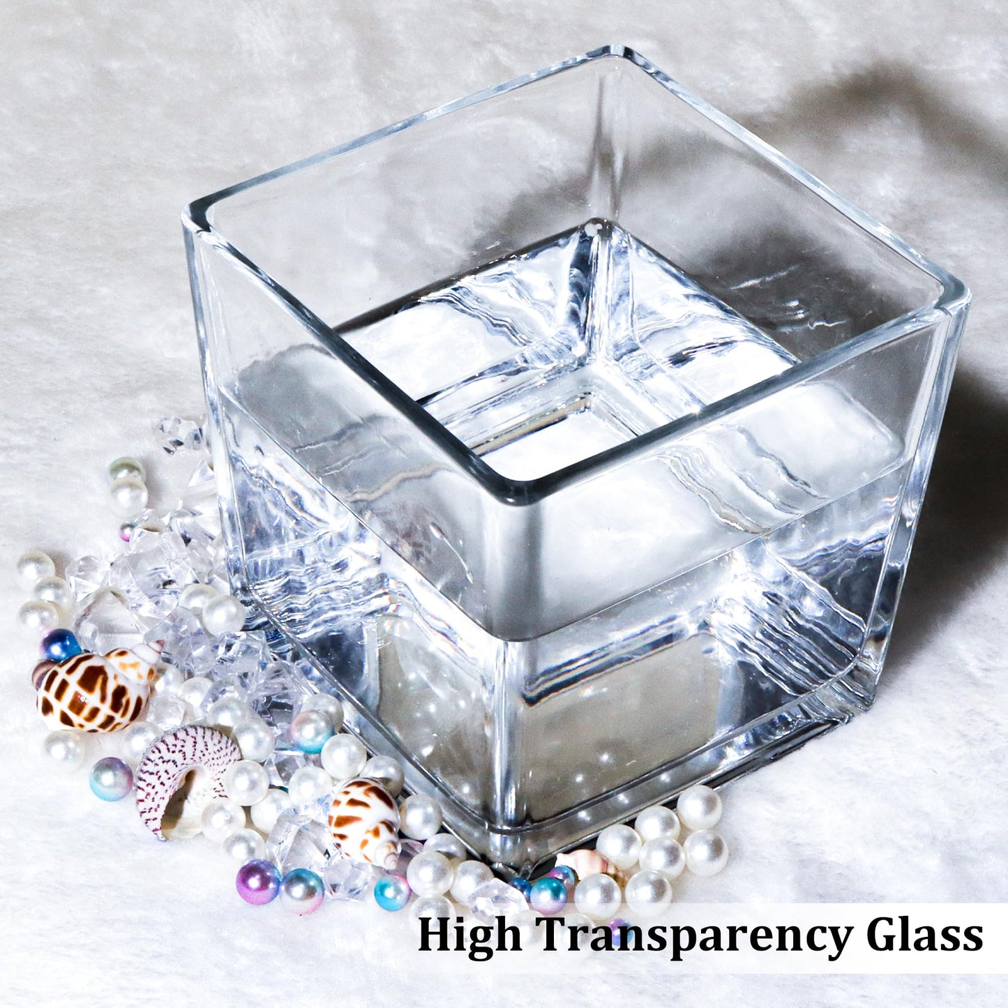 Comrzor Set of 6 Square Glass Vases 5" x5" x 5", Clear Flower Vases for Centerpieces, Candle Holder for Wedding Party Events, Home Décor