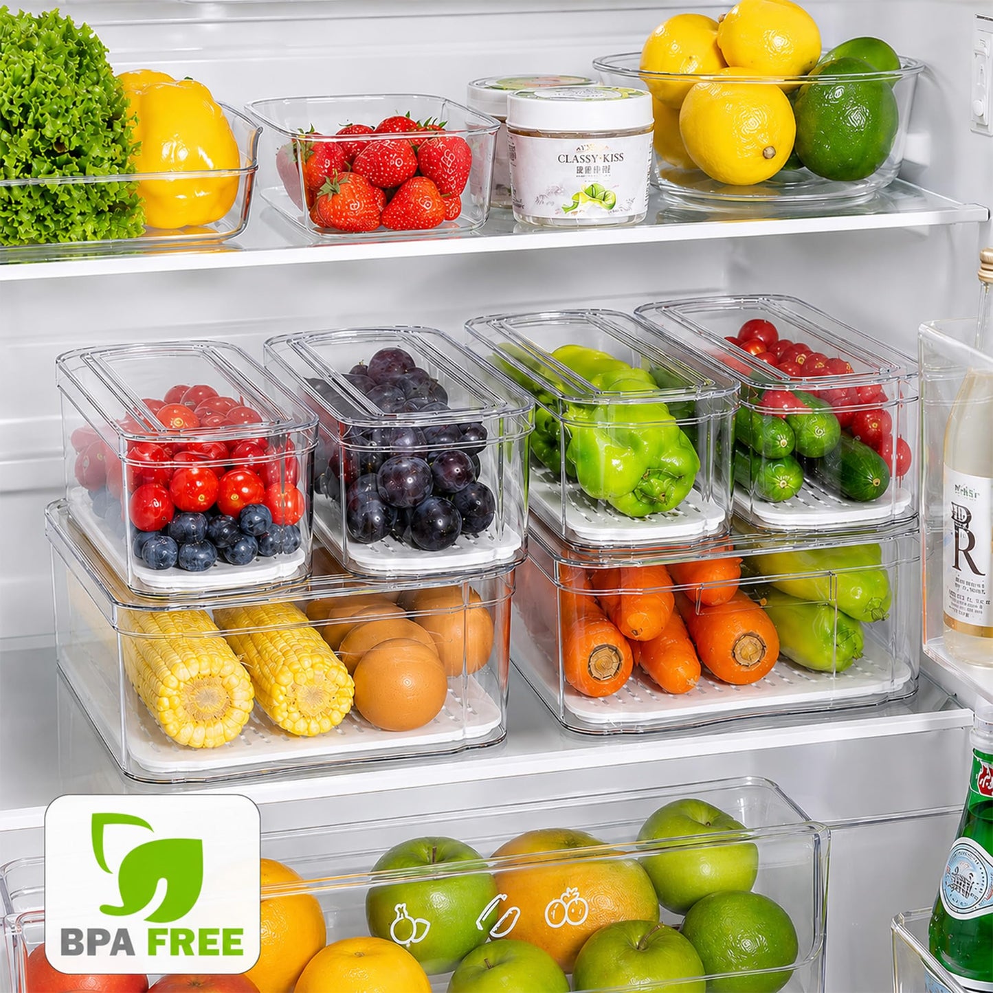 SMRCAD Fridge Organizers and Storage, 6 Pack Clear Freezer Organizer Bins with Lids for Kitchen, Pantry, Refrigerator, Food, Fruit, Vegetable Storage