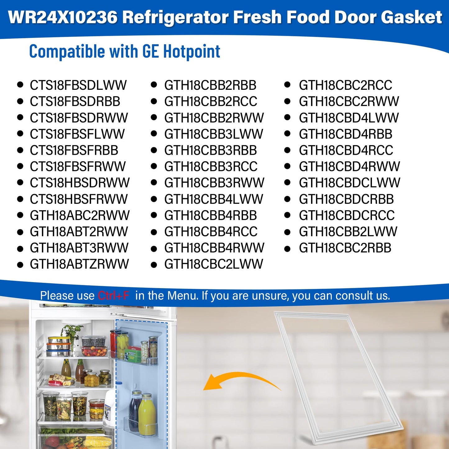 Upgraded WR24X10236 Refrigerator Door Gasket Replacement Compatible with GE Hotpoint GTS18FBSBRCC A3317ABRFRWW; 43″×26″ Unbent WR78X10473 Fridge Gasket Replace 3016406 WR78X8693 WR24X0558 Door Seal