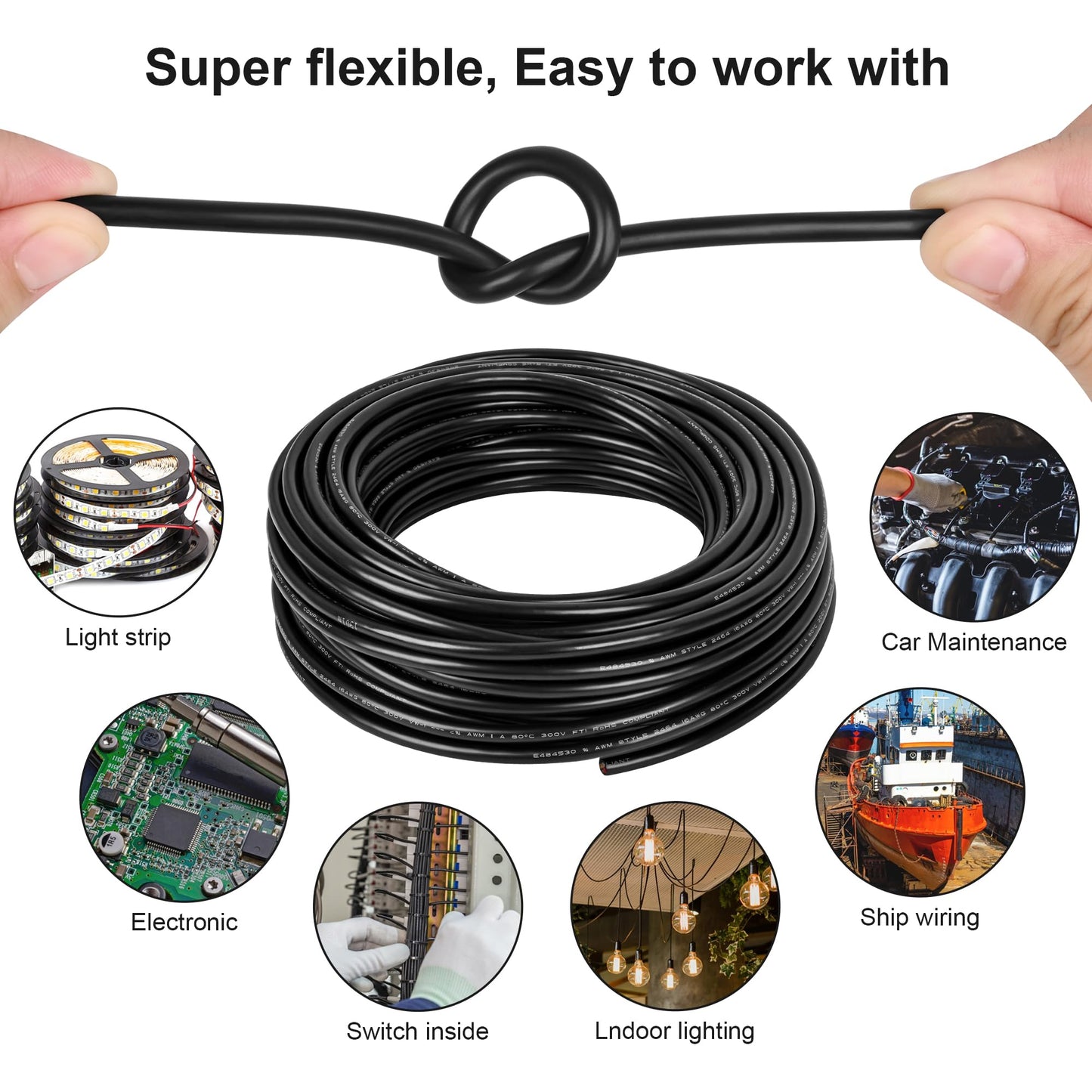 16 Gauge Wire 4 Conductor,16 AWG Electrical Wire Stranded PVC Cord Oxygen-Free Copper Cable,100 FT 4 Core Pure Copper Flexible Cable Wire for LED Lamp Lighting Strips Automotive (100FT, 16AWG-4C)…