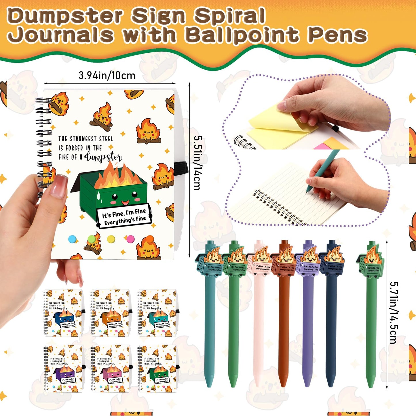 Resurhang 48 Pcs Dumpster Fire Gifts Bulk A6 Dumpster Fire Notebook Journals with Funny Ballpoint Pens 2026 End of Year Graduation Gifts for Students Teacher Employee Coworker Office Staff (Colorful)
