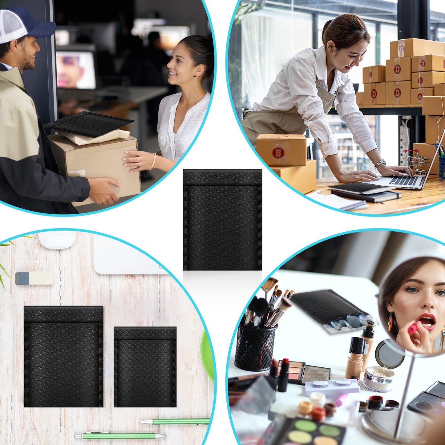 Tenceur 300 Pcs Black Bubble Mailers Padded Envelopes Small 4 x 8 Inches and 6 x 10 Inches Bubble Envelopes Strong Adhesion Packaging Bags Waterproof Shipping Bag Mailing Supplies for Small Business