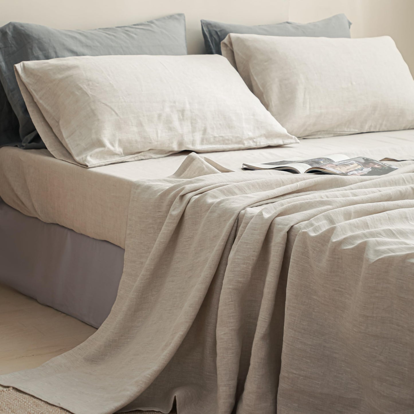 Simple&Opulence 100% Linen Fitted Sheet Twin(1 Piece), 14 Inch Deep Pocket Mattress Cover Natural French Flax Stone Washed Farmhouse Soft Breathable Bottom Sheets-Linen