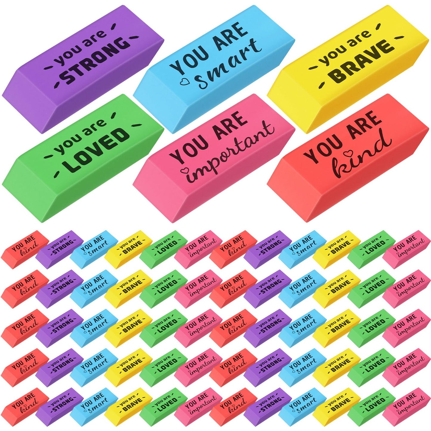 Yaomiao 180 Pcs Inspirational Erasers for Kids Bulk Pencil Beveled Erasers Colorful Motivational Gifts Bulk for Kids Students Classrooms, Drawing, Back to School