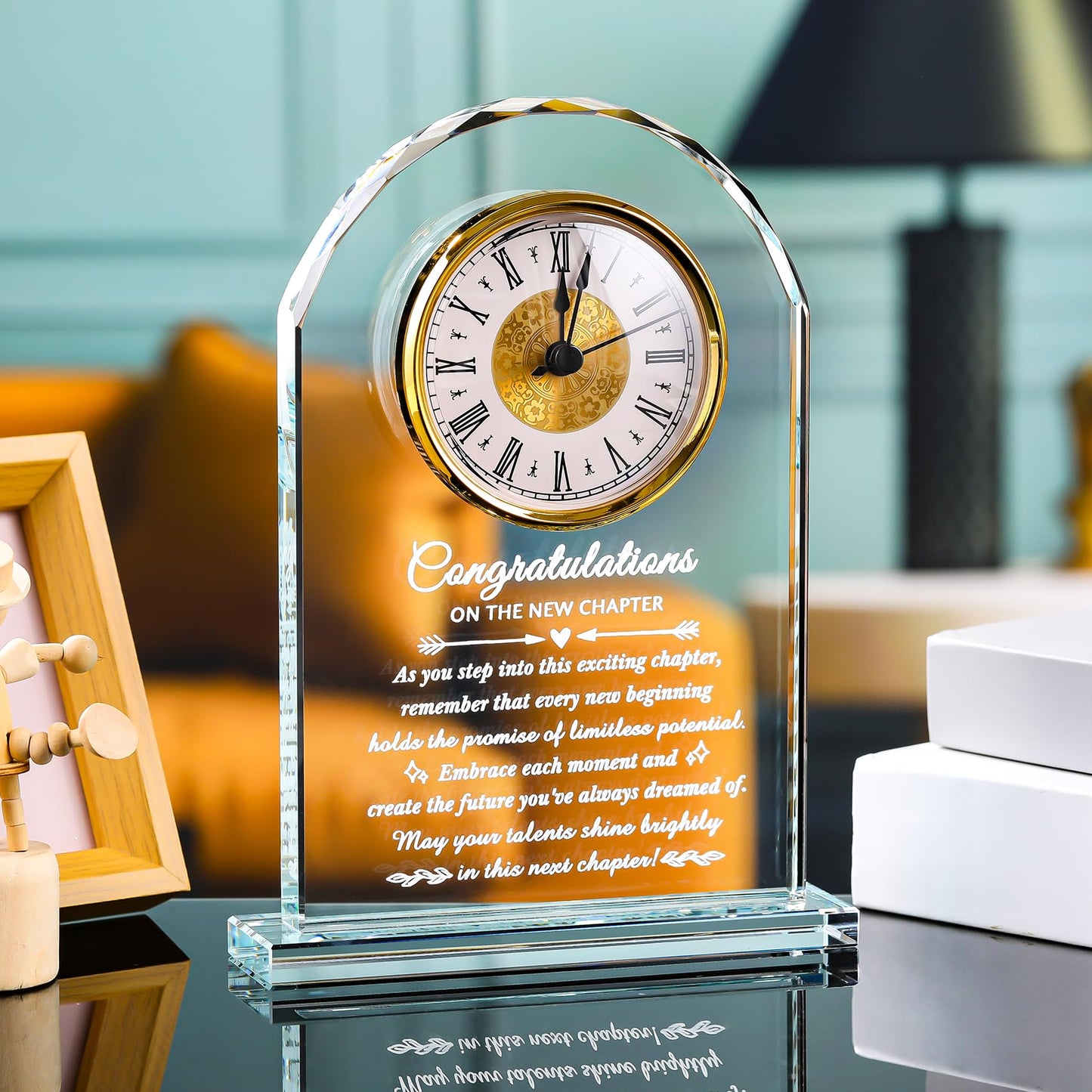 Movdyka Congratulations on Your Promotion Congrats on New Job Gifts for Women Men Coworker Crystal Clock Plaque Good Luck in New Chapter Farewell Appreciation Gift for Male Leader Employee Manager