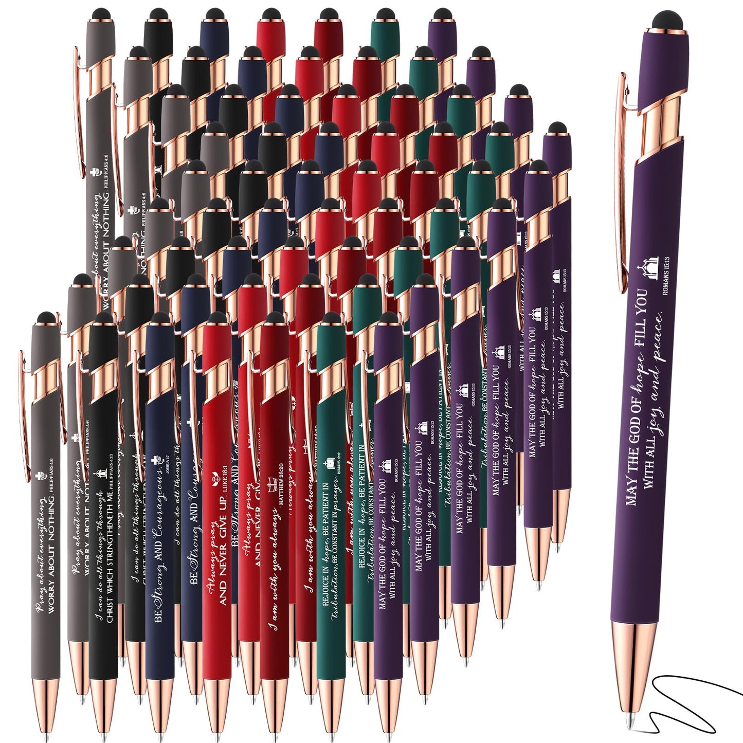 Fumete 84 Pcs Christian Pens with Stylus Tip, 7 Color 7 Quote Bible Verse Ballpoint Pen Inspirational Christian Gift Bulk for Fathers Day Religious Gift Men Dad Husband Women Office Church Graduation