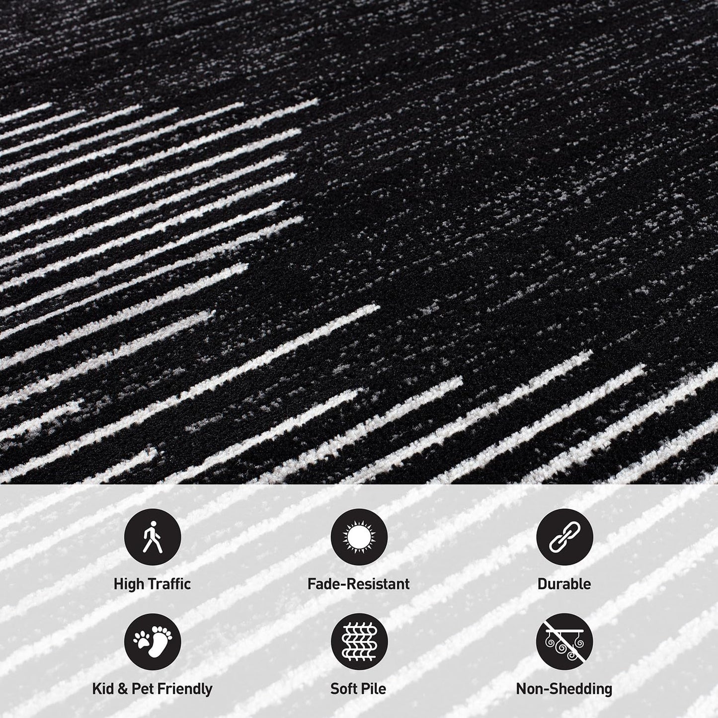 Rugshop Bohemian Stripe Stain Resistant High Traffic Living Room Kitchen Bedroom Dining Home Office Area Rug 2' x 3' Black