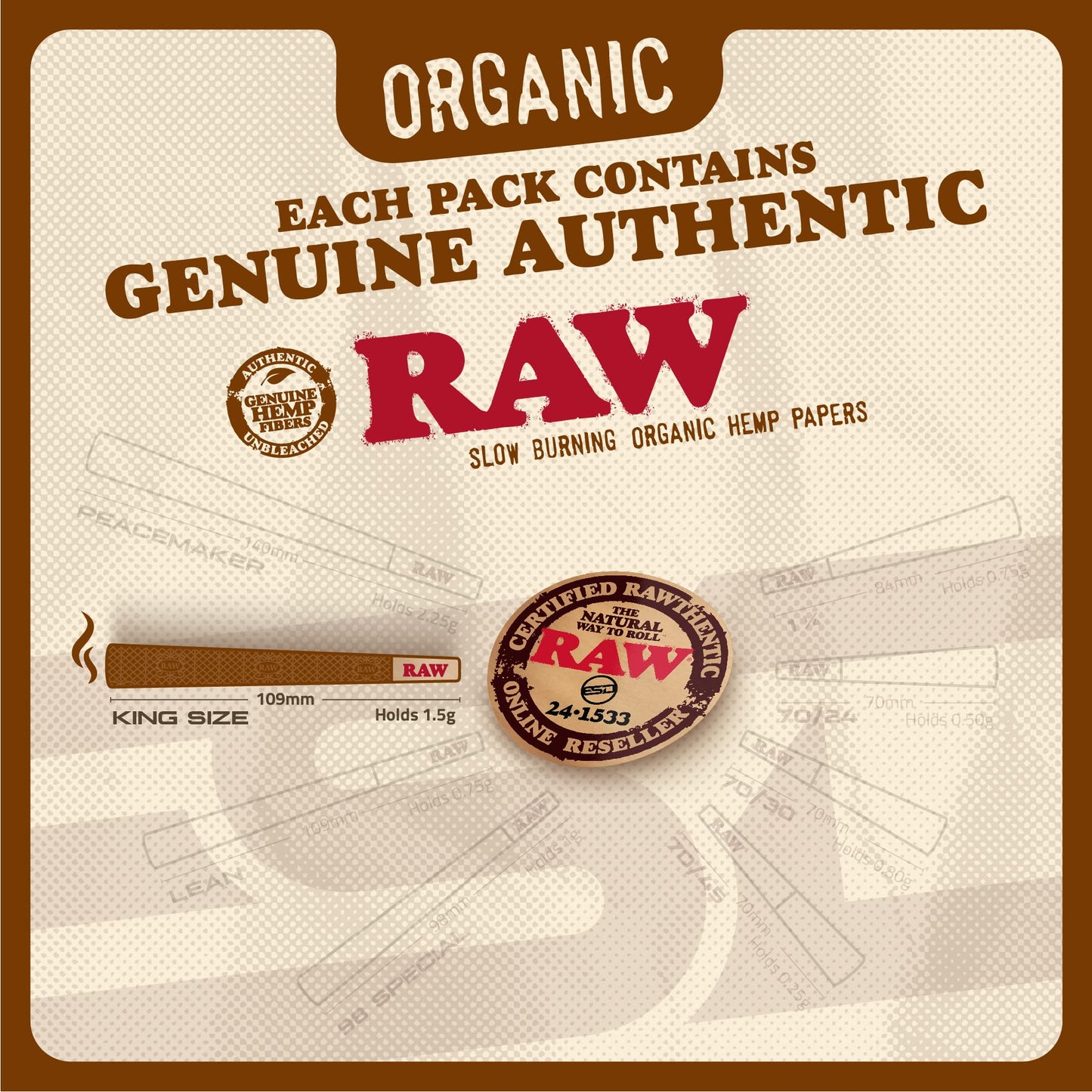 RAW Cones Organic King Size - 100 Pack - Slow Burning Pre Rolled Cones with Tips Included