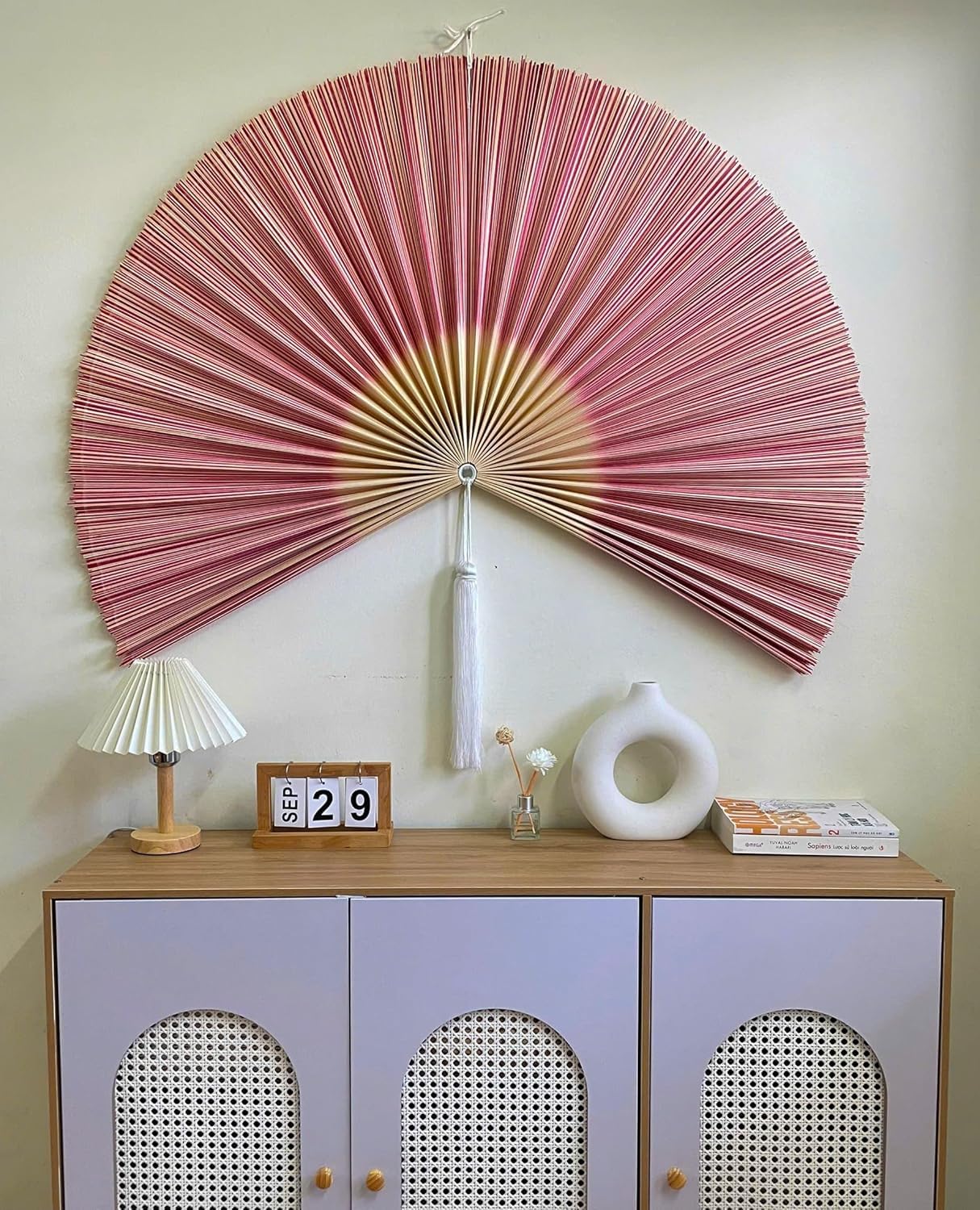 ChumDecor Fan Wall Decor,Large Bamboo Fans Wall Art for Boho Hanging Headboard,Decorative Folding Fan for Over Bed Decorations