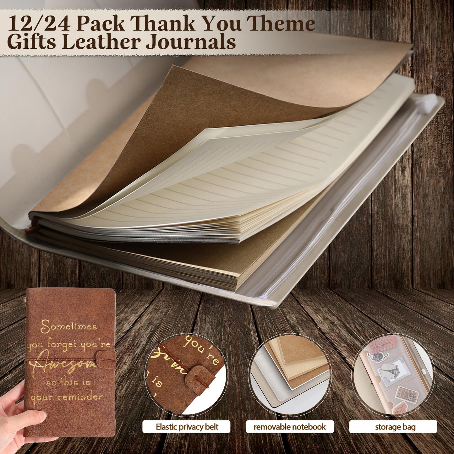 Kosiz 12 Pack Thank You Gifts for Men Father's Day Teacher Cna Week Employee Appreciation Notebook Bulk Leather Journals Inspirational Notebook for Male Coworker Staff Office Nurse Boss Volunteer