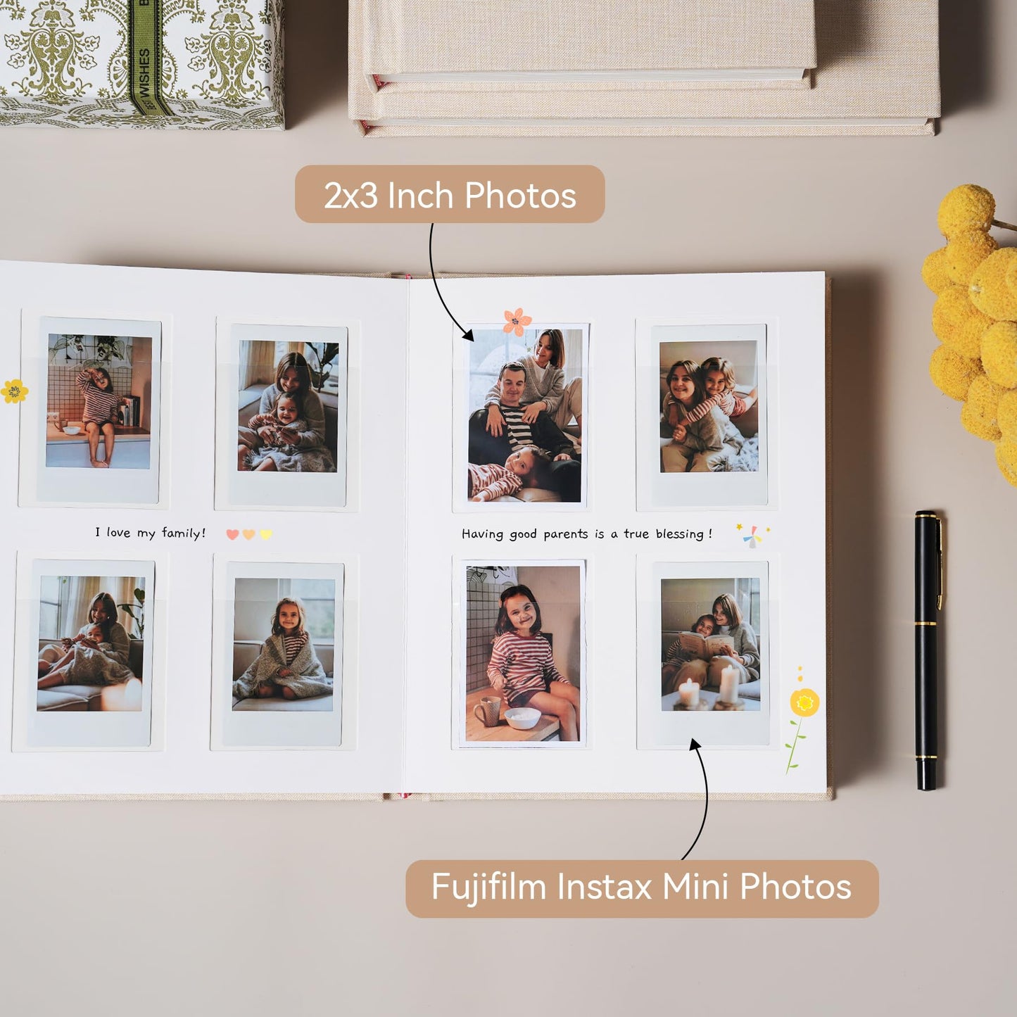 Rseozr 112 Pockets Instax Mini Photo Album For 2x3 Pictures, Linen Hardcover Polaroid Photo Album With Writing Space, Polaroid Album Book For Fujifilm Instax Mini Instant Camera (Beige)