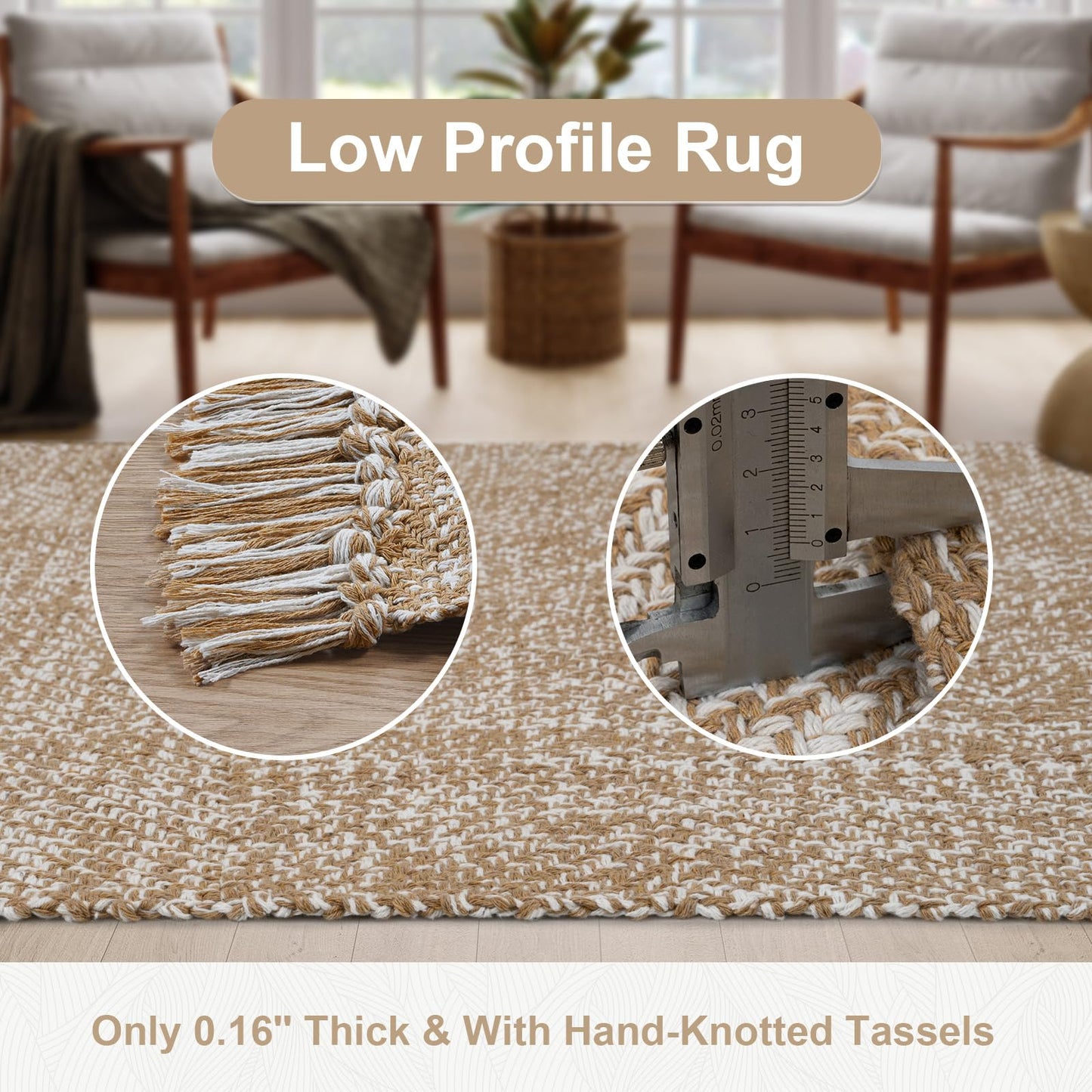 Collive Washable Area Rug 3' x 5', Modern Farmhouse Woven Kitchen Rugs, Tan/Cream Indoor Outddor Mat Braided Throw Carpet for Entryway Bedroom Nursery Laundry Living Room