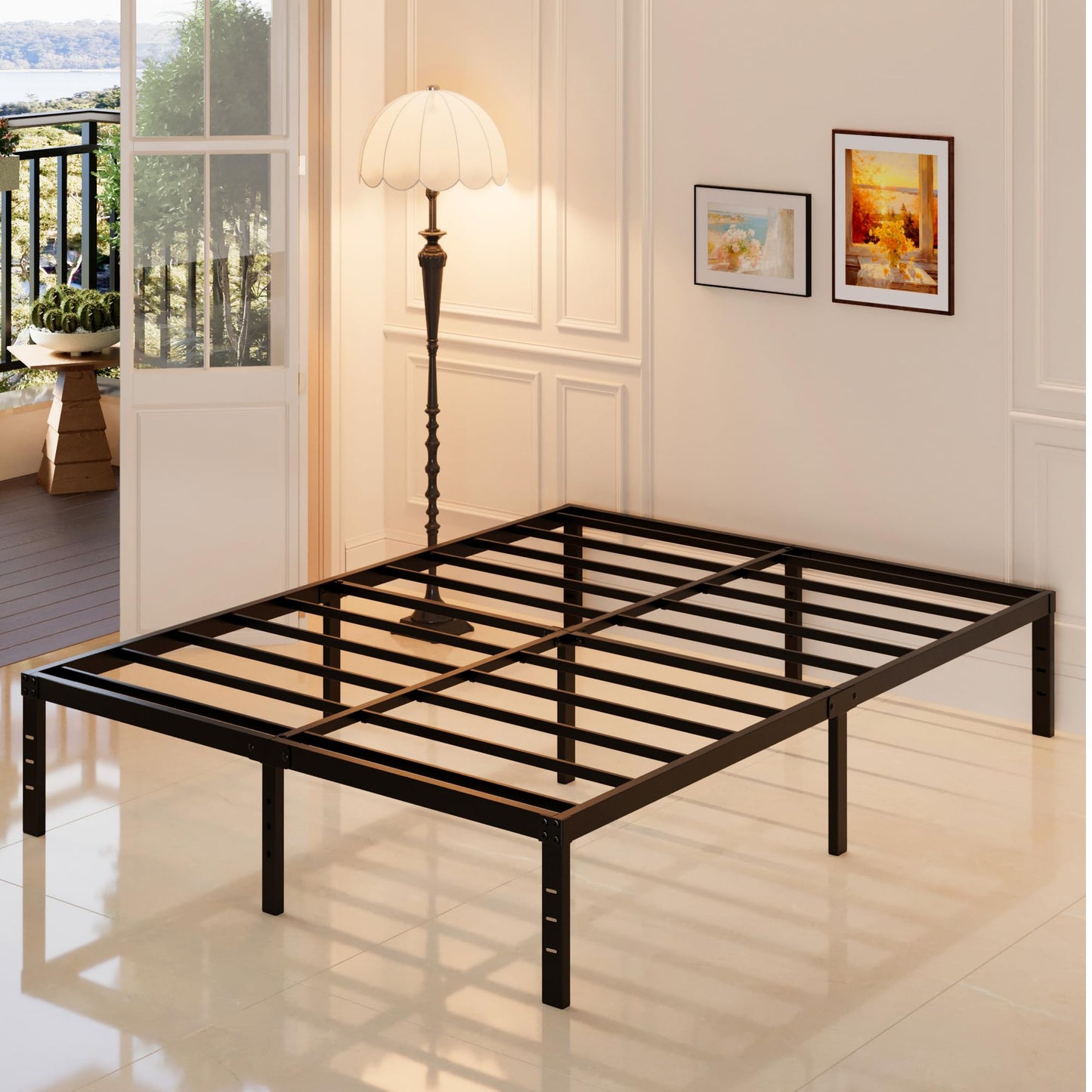 Maenizi 14 Inch Metal Bed Frame Queen Size No Box Spring Needed, Heavy Duty Platform Support Up to 3000 lbs, Easy Assembly, Noise Free, Black
