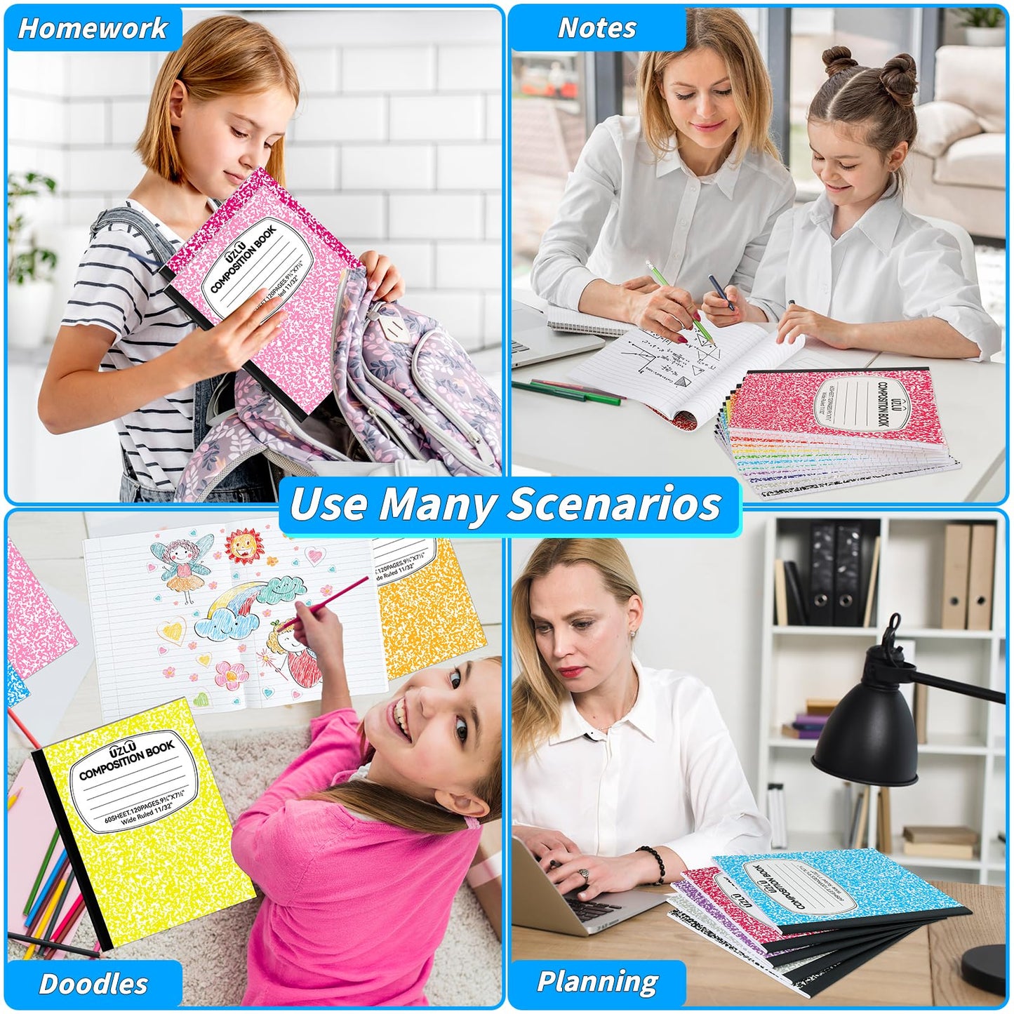 24 Pack 9.75 x 7.5 in Large Composition Notebooks Bulk 12 Color Wide Ruled Composition Books Marble Journal Notebook 60 Sheets per Book for Aldult Student College Office Back to School Supplies