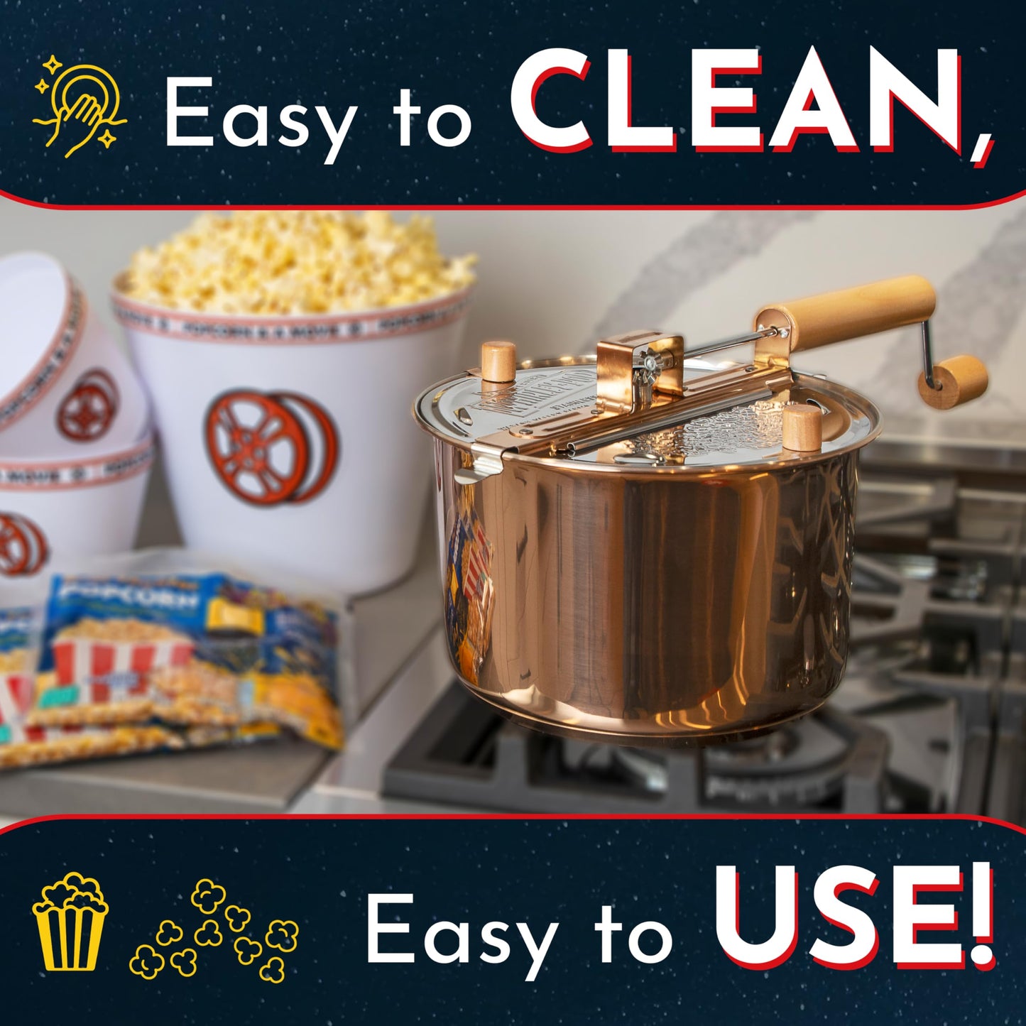 Original Whirley Pop Popcorn Machine – 3-Minute Stovetop Popcorn Maker for Home Movie Snacks & Game Night – Wabash Valley Farms – Aluminum Pot With Nylon Gears – (Silver)