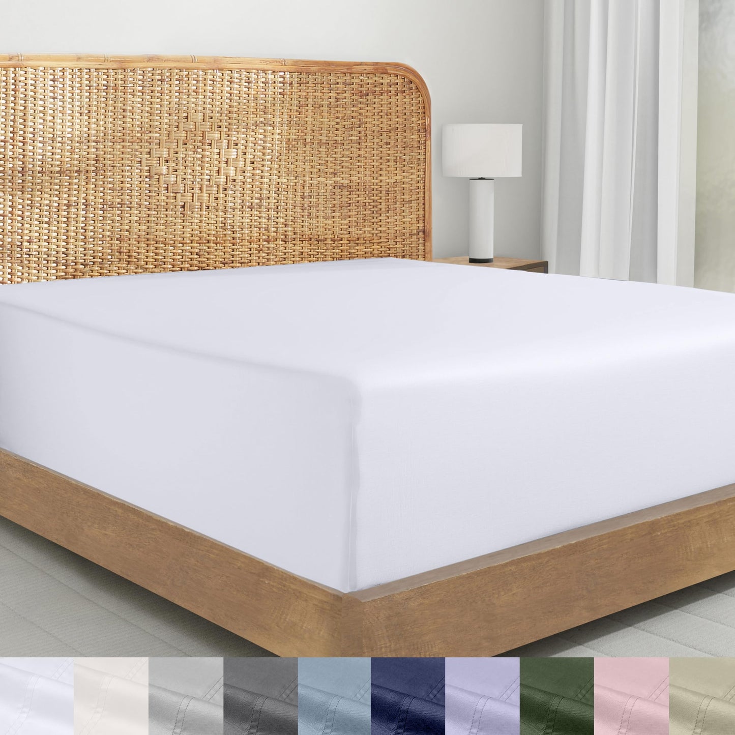 California Design Den 100% Organic Cotton King Fitted Sheet Only - Percale Fitted Sheet King with Deep Pockets, Crisp, Lightweight, Anti Skid Elastic for a Snug Fit - White