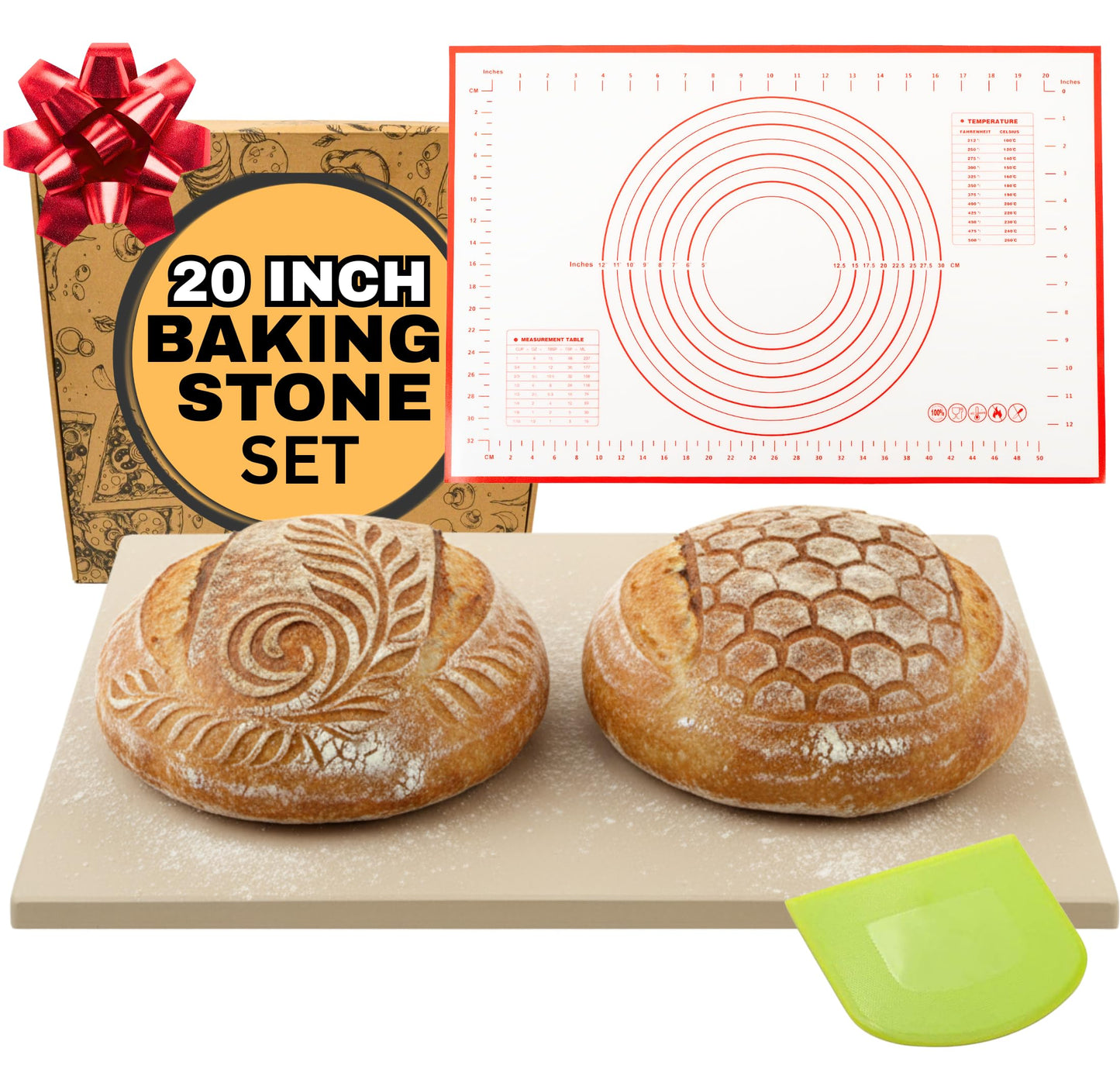 Baking Stone for Oven 20 inch, with Silicone Mat and Dough Tool - Large Baking Stone for Bread and Pizza - Oven Stone - Rectangular Cordierite Bread Stone 20" x 13.5" x 0.6"