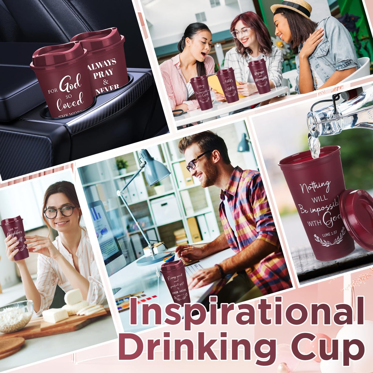 Skylety 40 Pack Christian Gifts for Fathers Bulk Church Gifts for Men 16oz Inspirational Bible Verse Coffee Cups with Lids for Dad Teacher Graduation Party Favor (Burgundy)